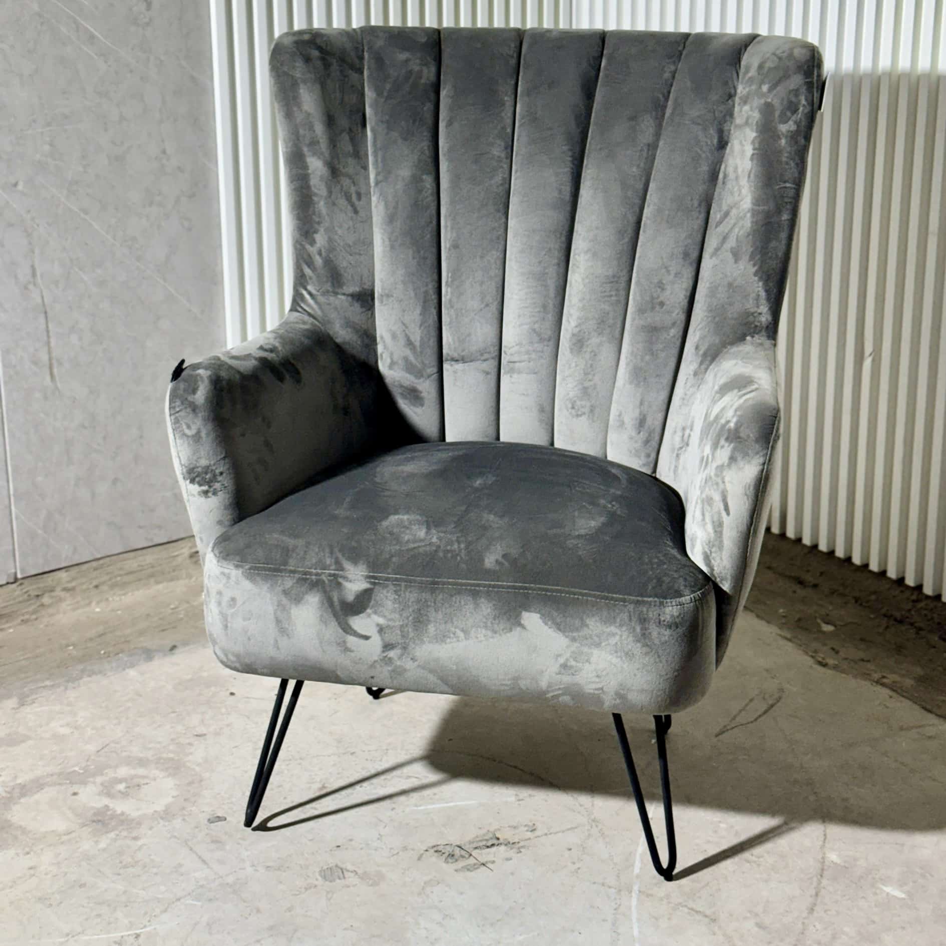 כורסא מניפה בד קטיפה אפור כורסא מניפה בד קטיפה אפור