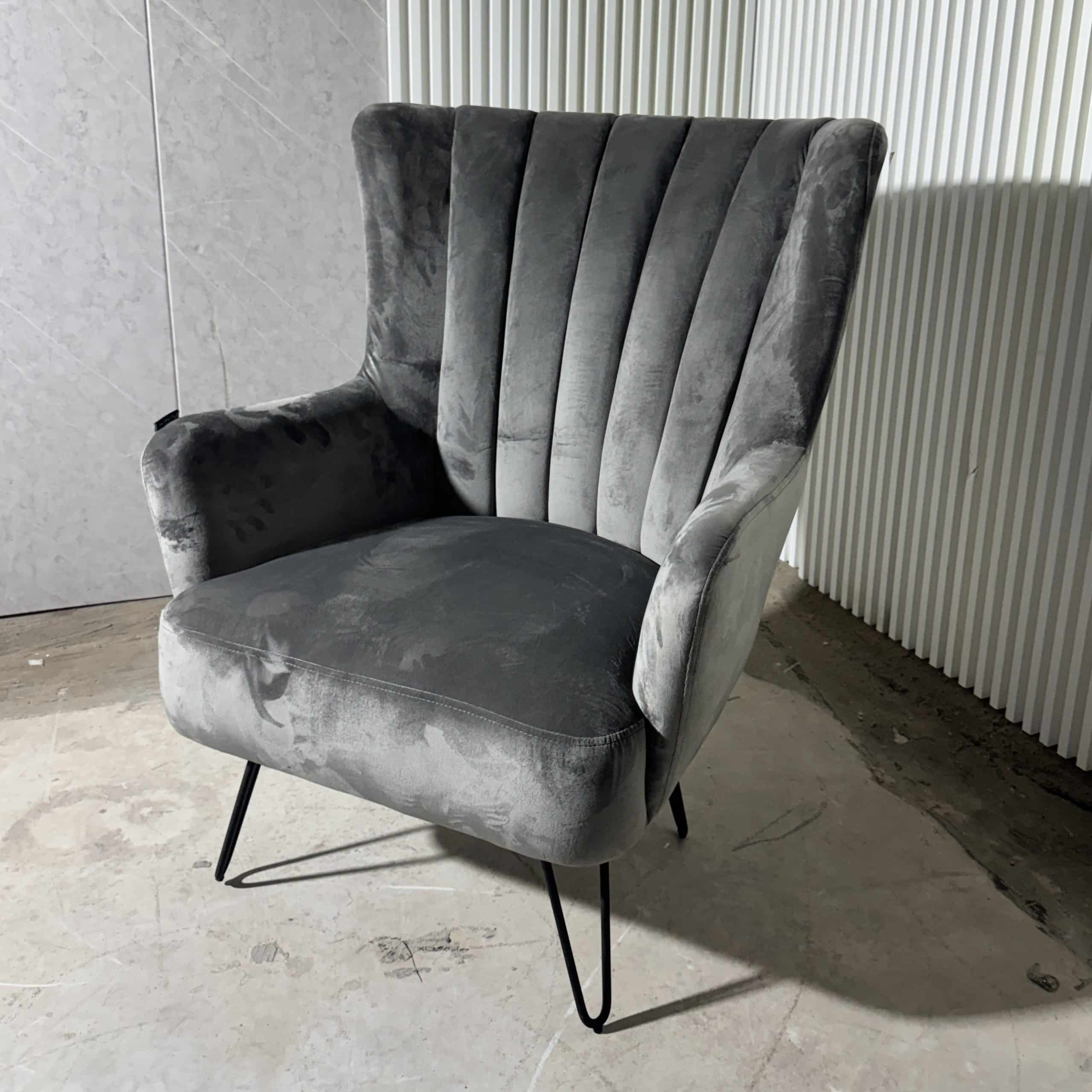 כורסא מניפה בד קטיפה אפור כורסא מניפה בד קטיפה אפור