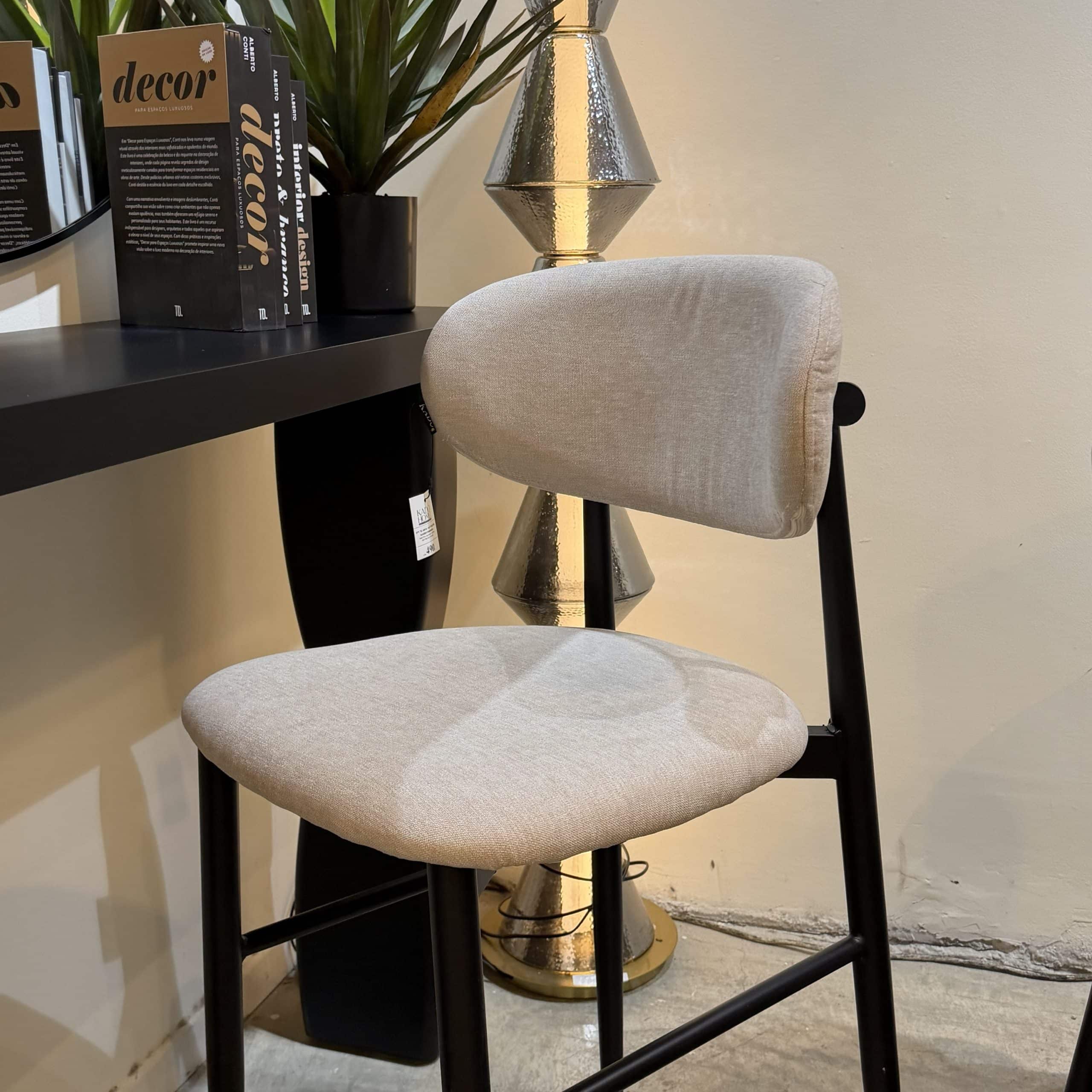 כיסא בר רינו דגם לוסי אריג שמנת רגל ברזל שחור - SALE כיסא בר רינו דגם לוסי אריג שמנת רגל ברזל שחור - SALE