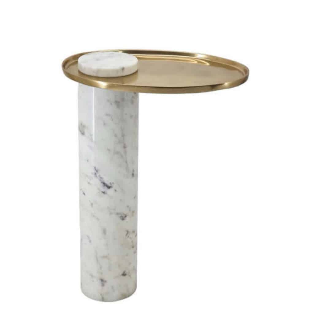 שולחן צד מגש זהב עגול רגל מרבל שיש