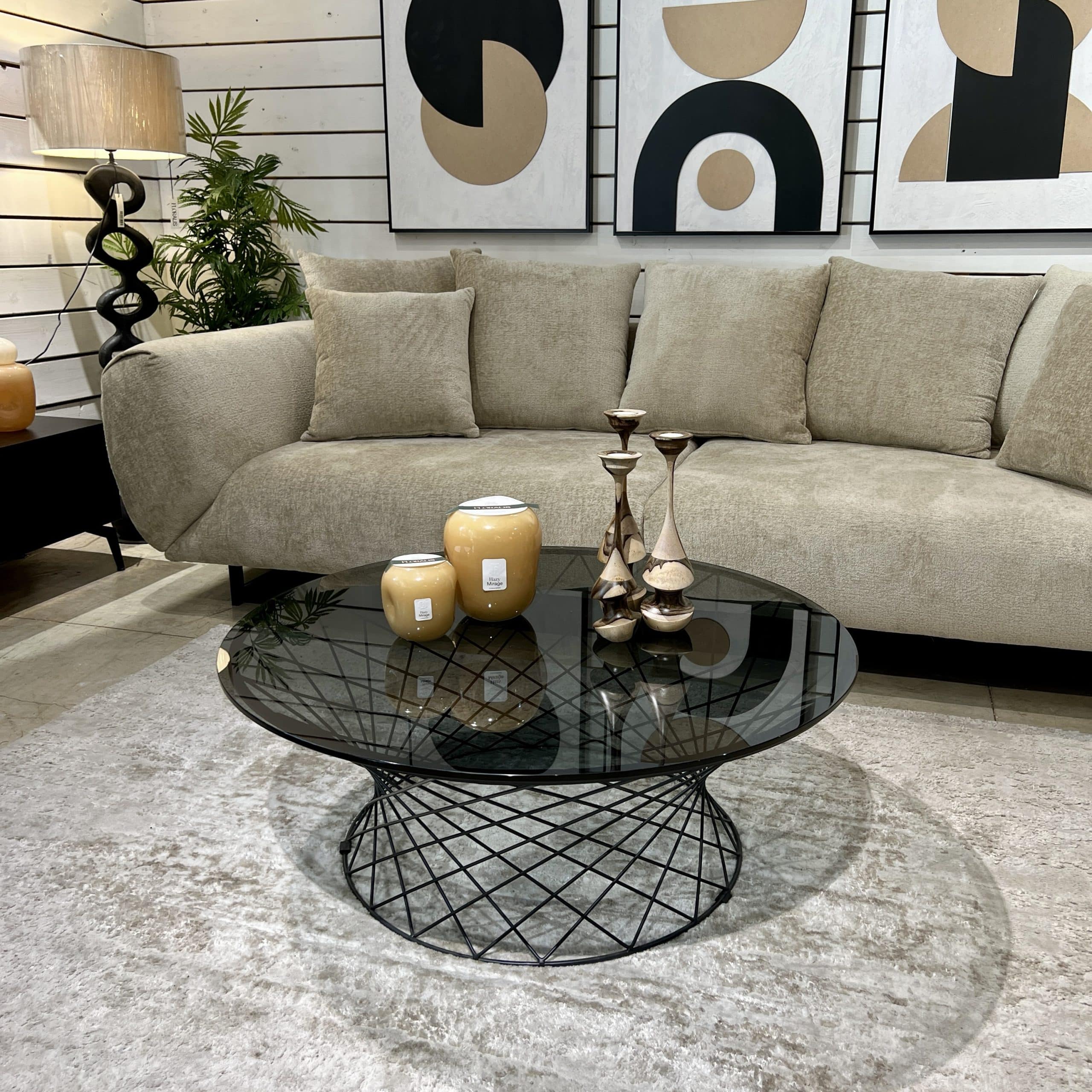 שולחן סלון עגול דגם רשת קימי זכוכית כהה שולחן סלון עגול דגם רשת קימי זכוכית כהה