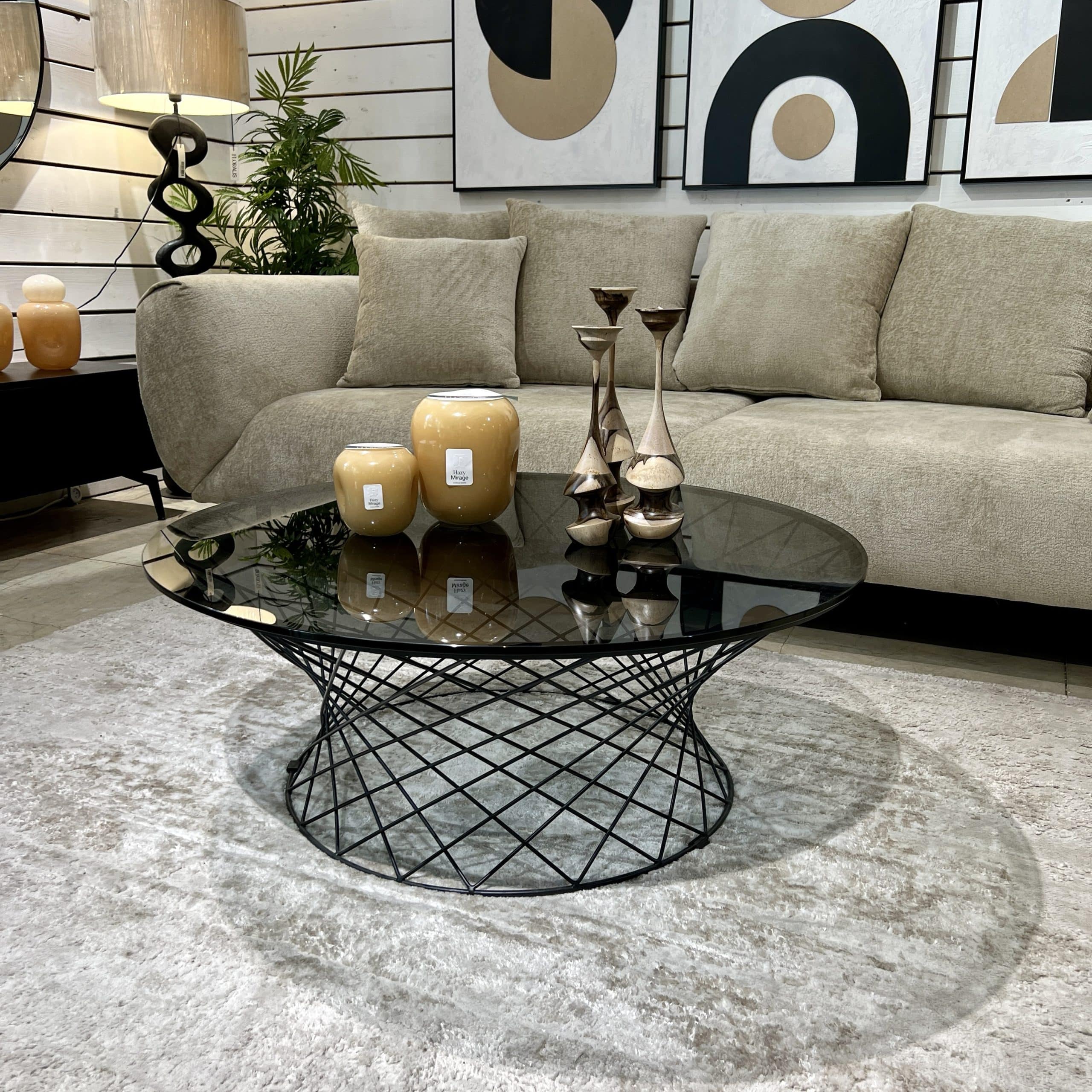 שולחן סלון עגול דגם רשת קימי זכוכית כהה שולחן סלון עגול דגם רשת קימי זכוכית כהה