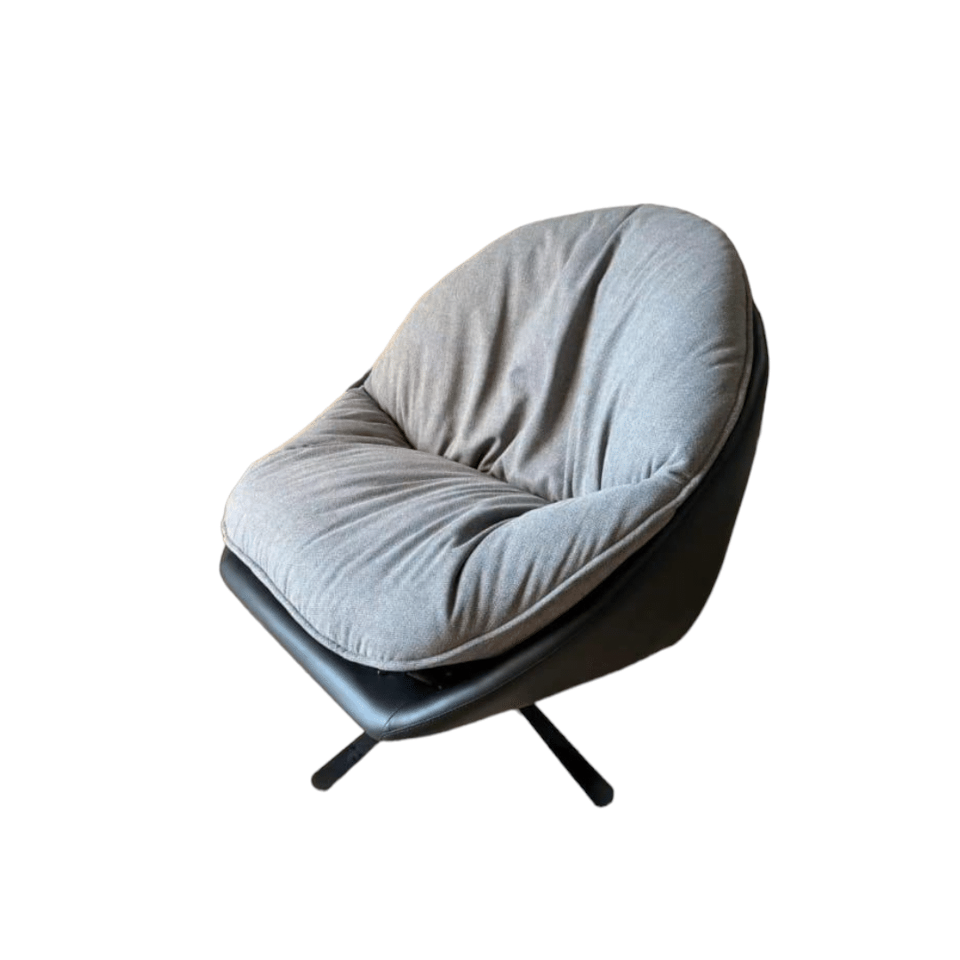 כורסא עגולה דילן מסתובבת גב דמוי עור שחור כרית נשלפת אריג אפור דגם סופיטל כורסא עגולה דילן מסתובבת גב דמוי עור שחור כרית נשלפת אריג אפור דגם סופיטל