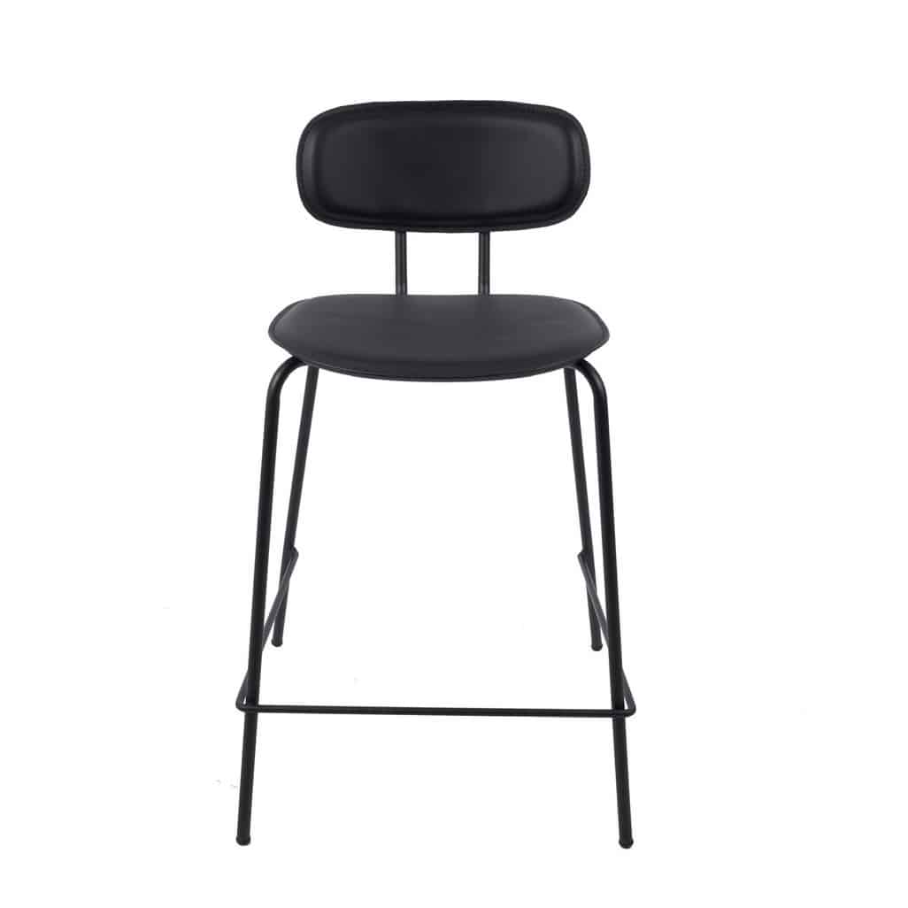 כיסא בר דגם ניו סטפני דמוי עור שחור רגל שחורה