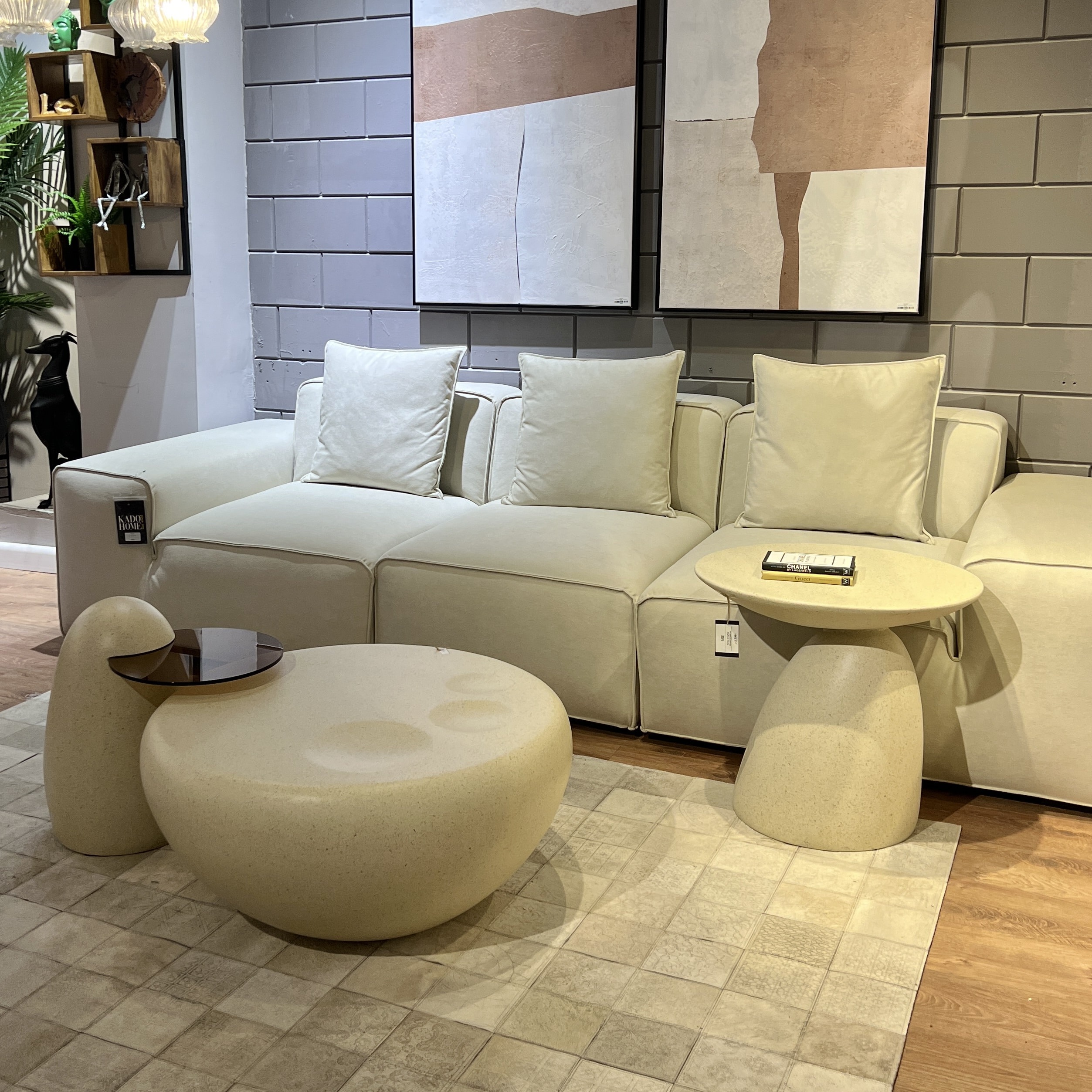 סט שולחנות סלון ונשכן פייבר סטון דגם סופיטל - אחרון במלאי מתצוגה!