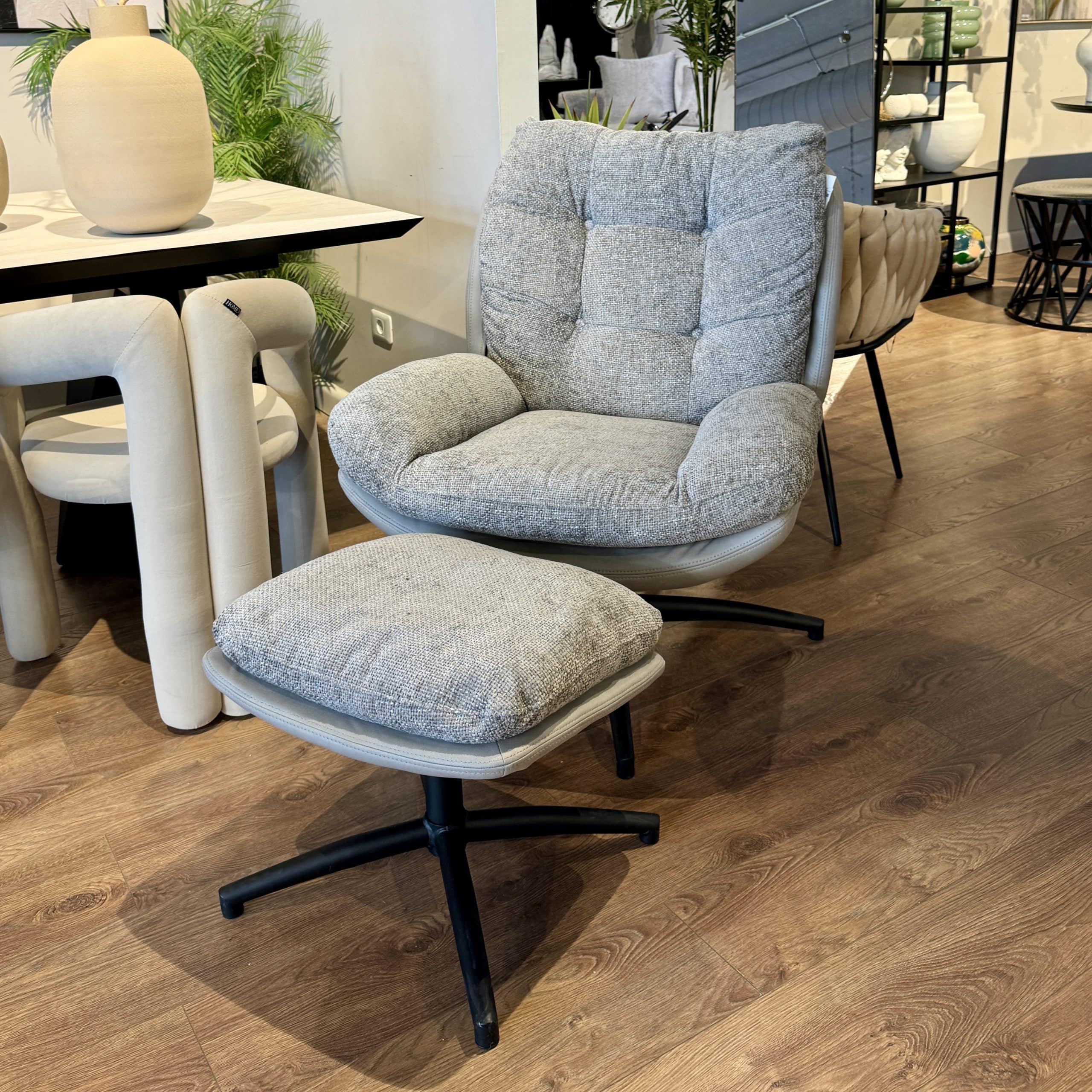 כורסא והדום כרית נשלפת קפיטונז אפור