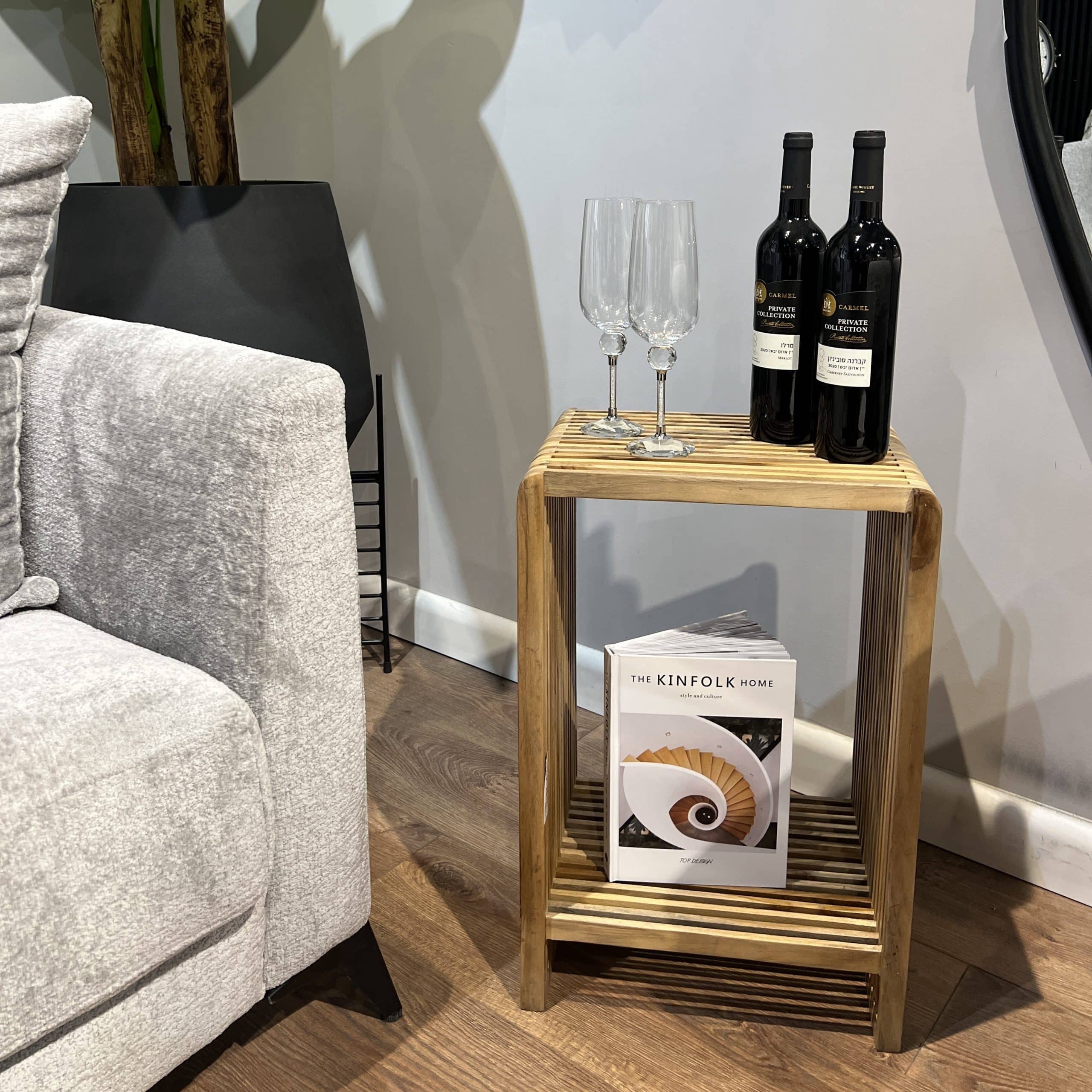 שולחן צד פסים עץ טבעי דגם רוני