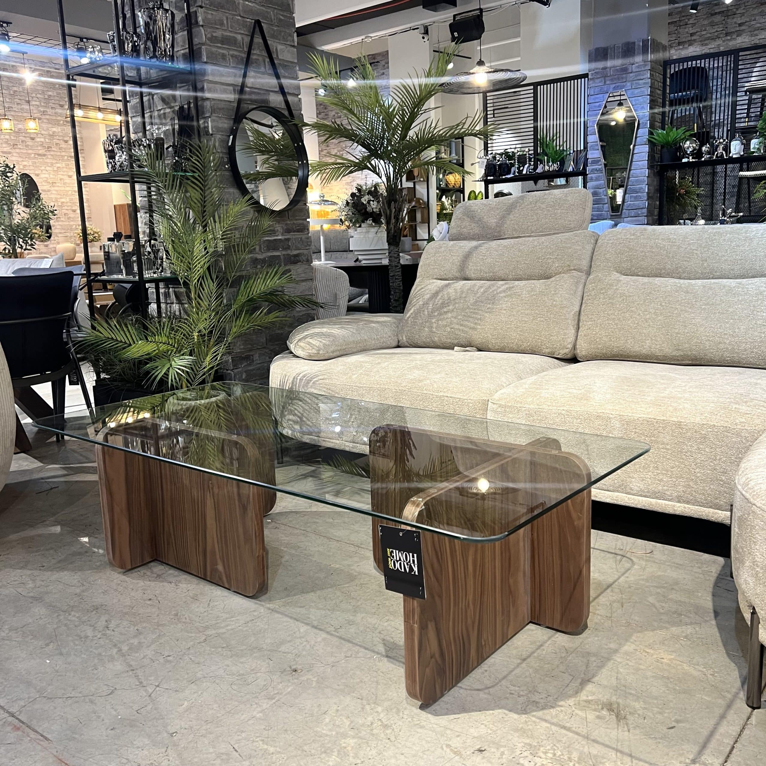 שולחן סלון יוקרתי זכוכית ועץ דגם מואנה | בעיצוב אישי