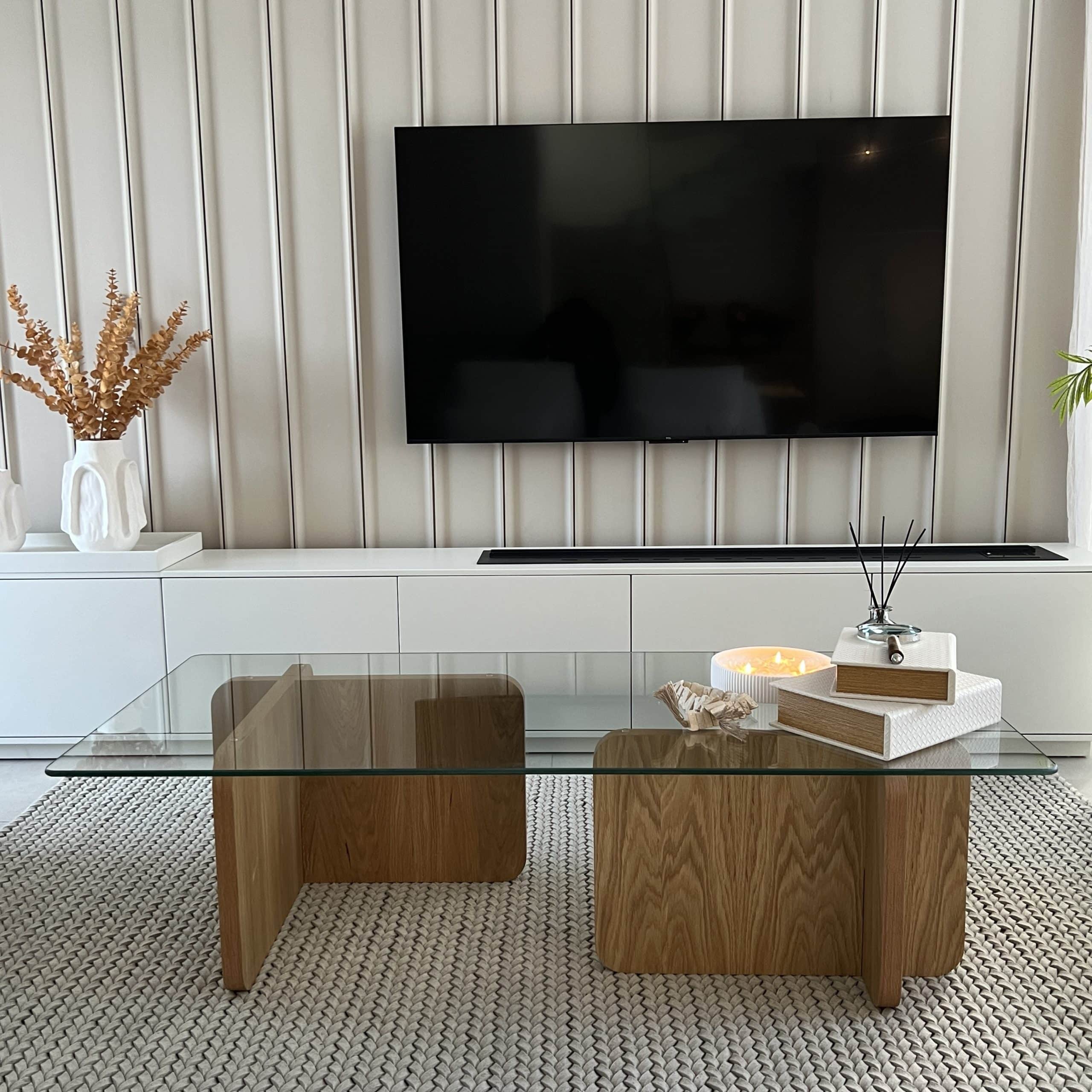 שולחן סלון יוקרתי זכוכית ועץ דגם מואנה | בעיצוב אישי