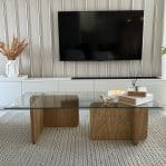 שולחן סלון יוקרתי זכוכית ועץ דגם מואנה | בעיצוב אישי