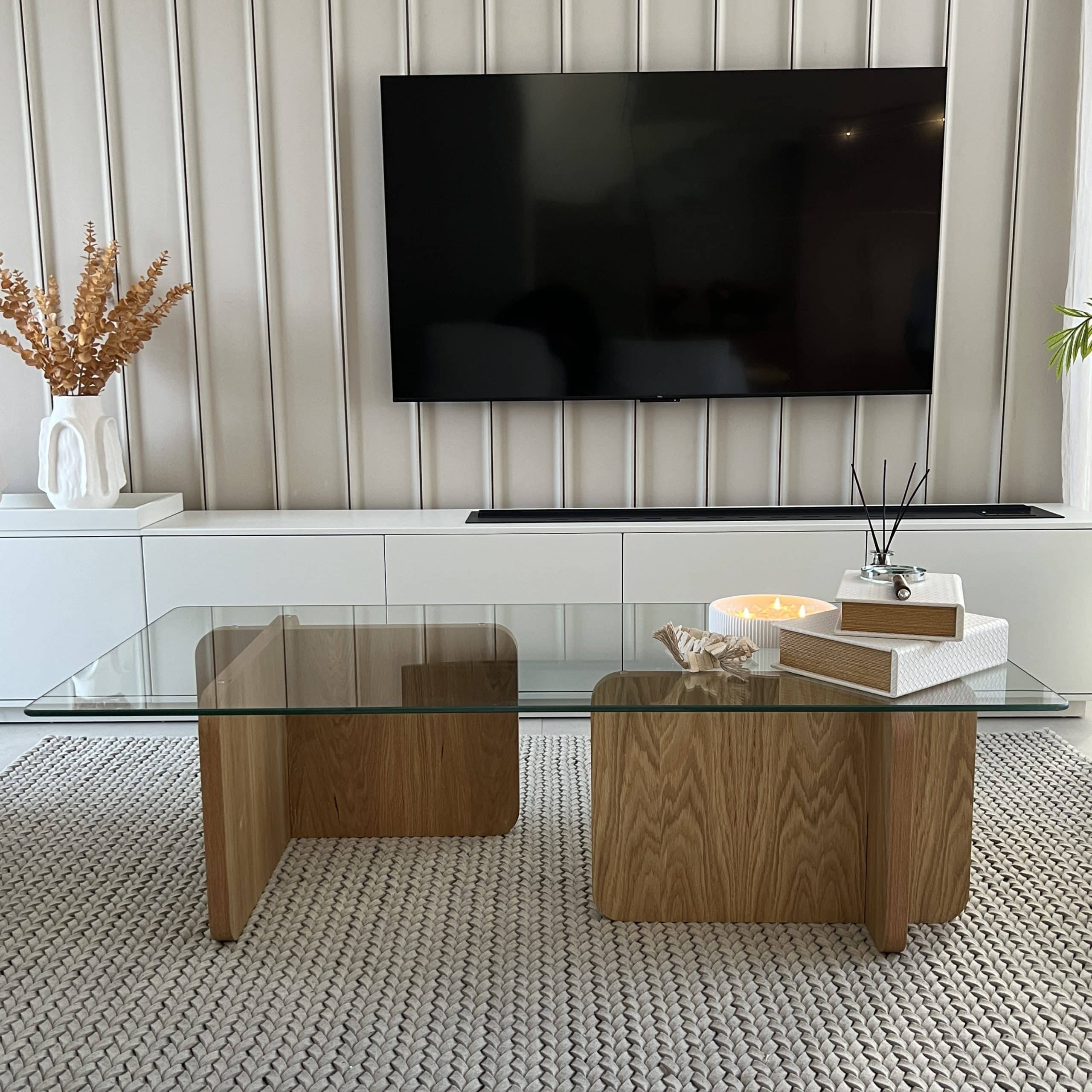 שולחן סלון יוקרתי זכוכית ועץ דגם מואנה | בעיצוב אישי