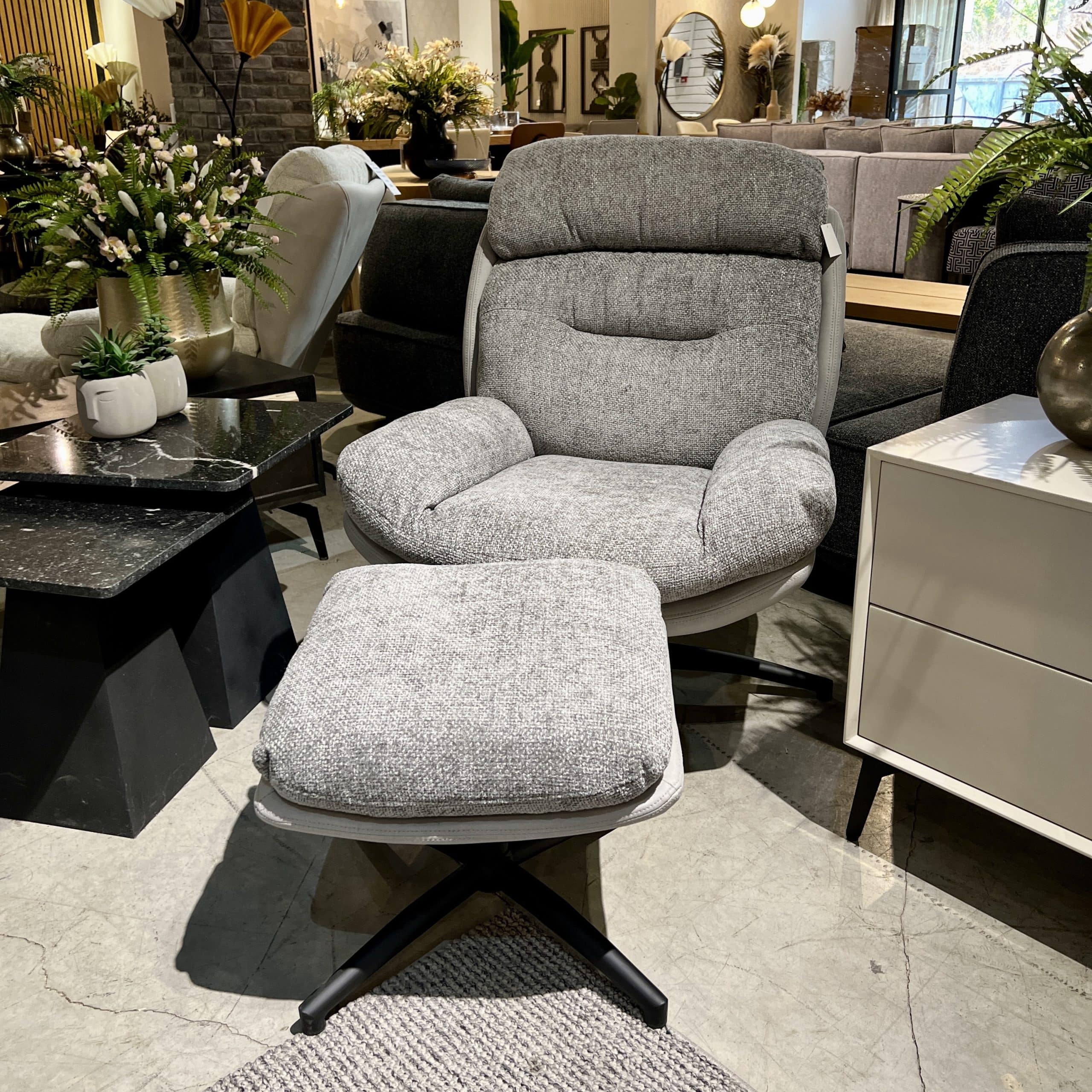 כורסא והדום כרית נשלפת פס ראש רחב אפור דגם רוני