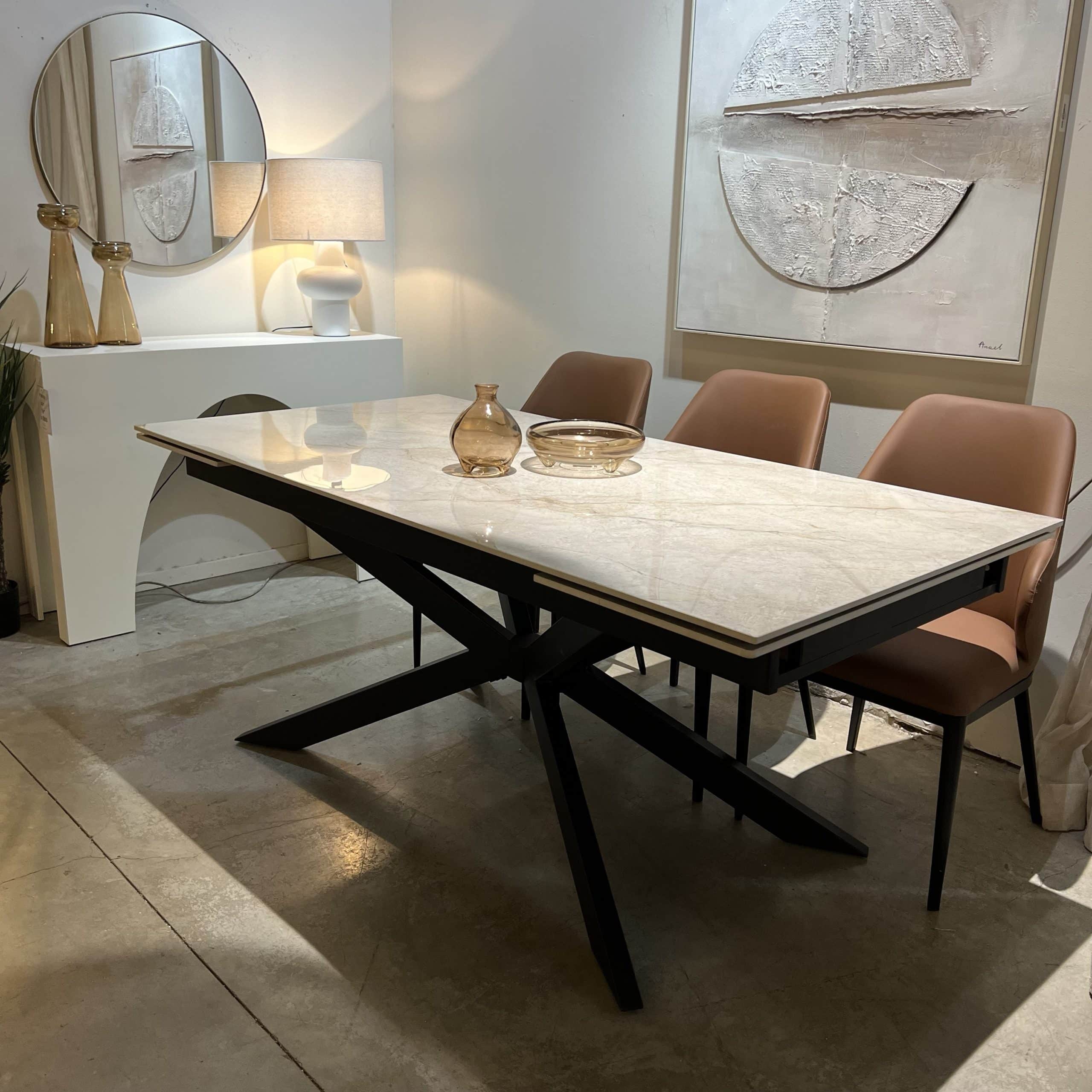 שולחן אוכל פורצלן גרניט אבן מבריק נפתח דגם לאקי SALE