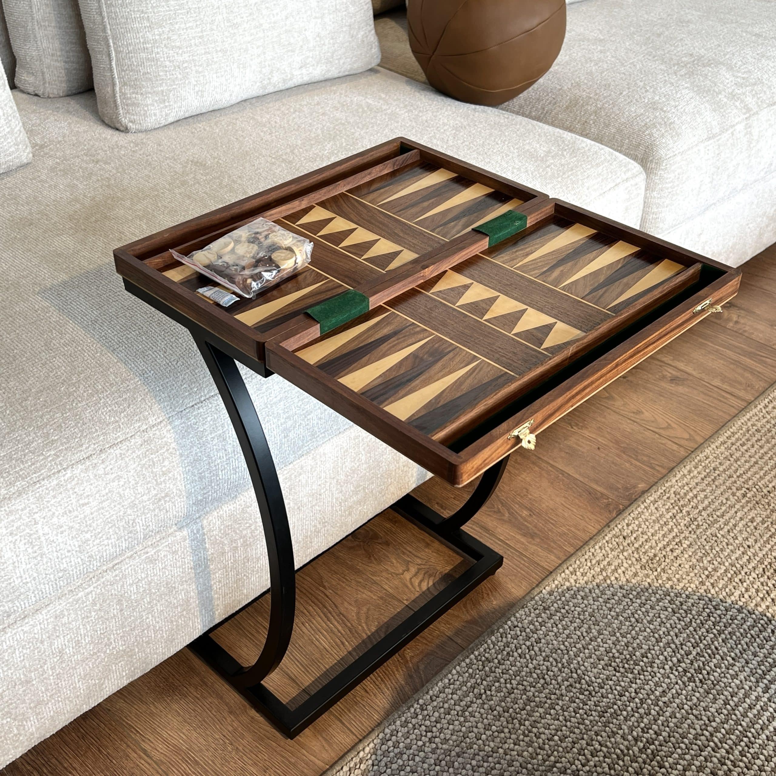 נשכן שש בש + כלים עץ רגל ברזל שחור דגם סוניל - אחרון במלאי!