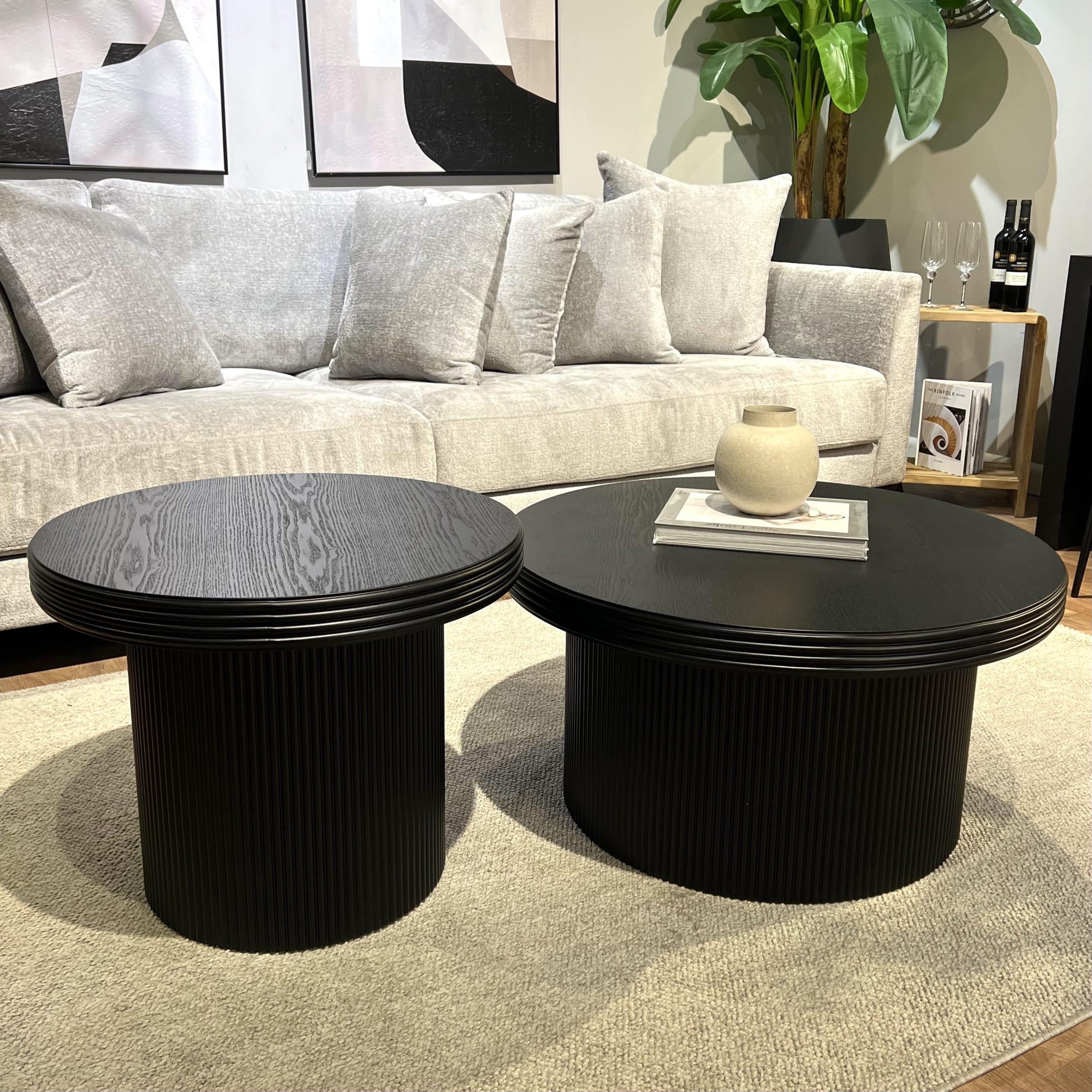 סט שולחנות סלון עגולים מעוצבים שחור דגם סלינה סט שולחנות סלון עגולים מעוצבים שחור דגם סלינה