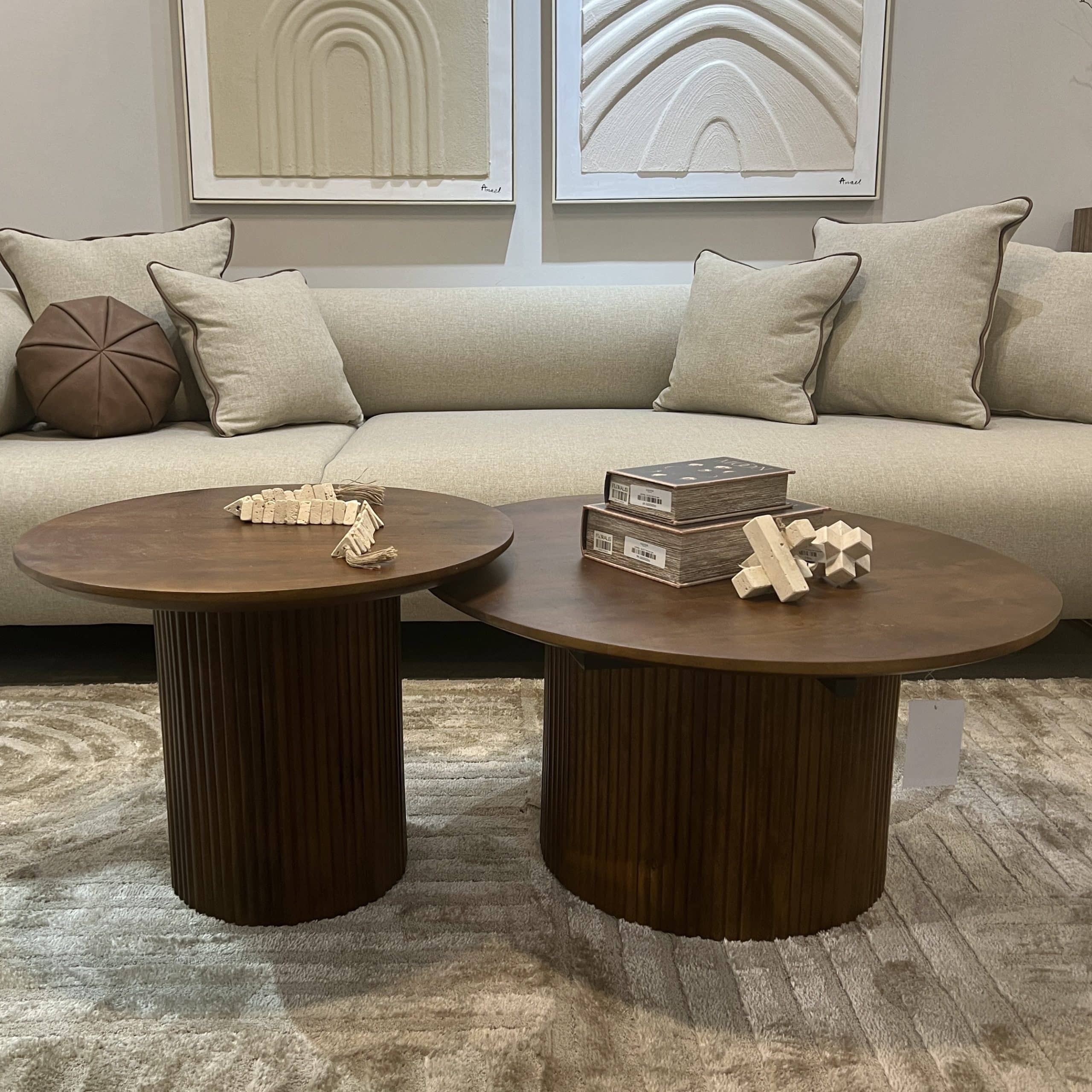 זוג שולחנות סלון עגולים עץ רגל ישרה פרופיל עגול דגם סוניל - אחרון במלאי! זוג שולחנות סלון עגולים עץ רגל ישרה פרופיל עגול דגם סוניל - אחרון במלאי!