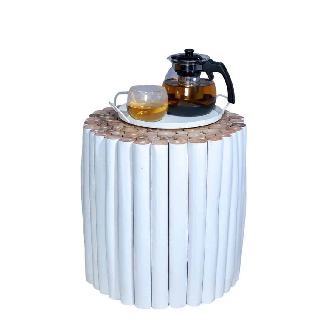 שולחן צד מעמד מעץ טיק צבע לבן דגם רוס שולחן צד מעמד מעץ טיק צבע לבן דגם רוס