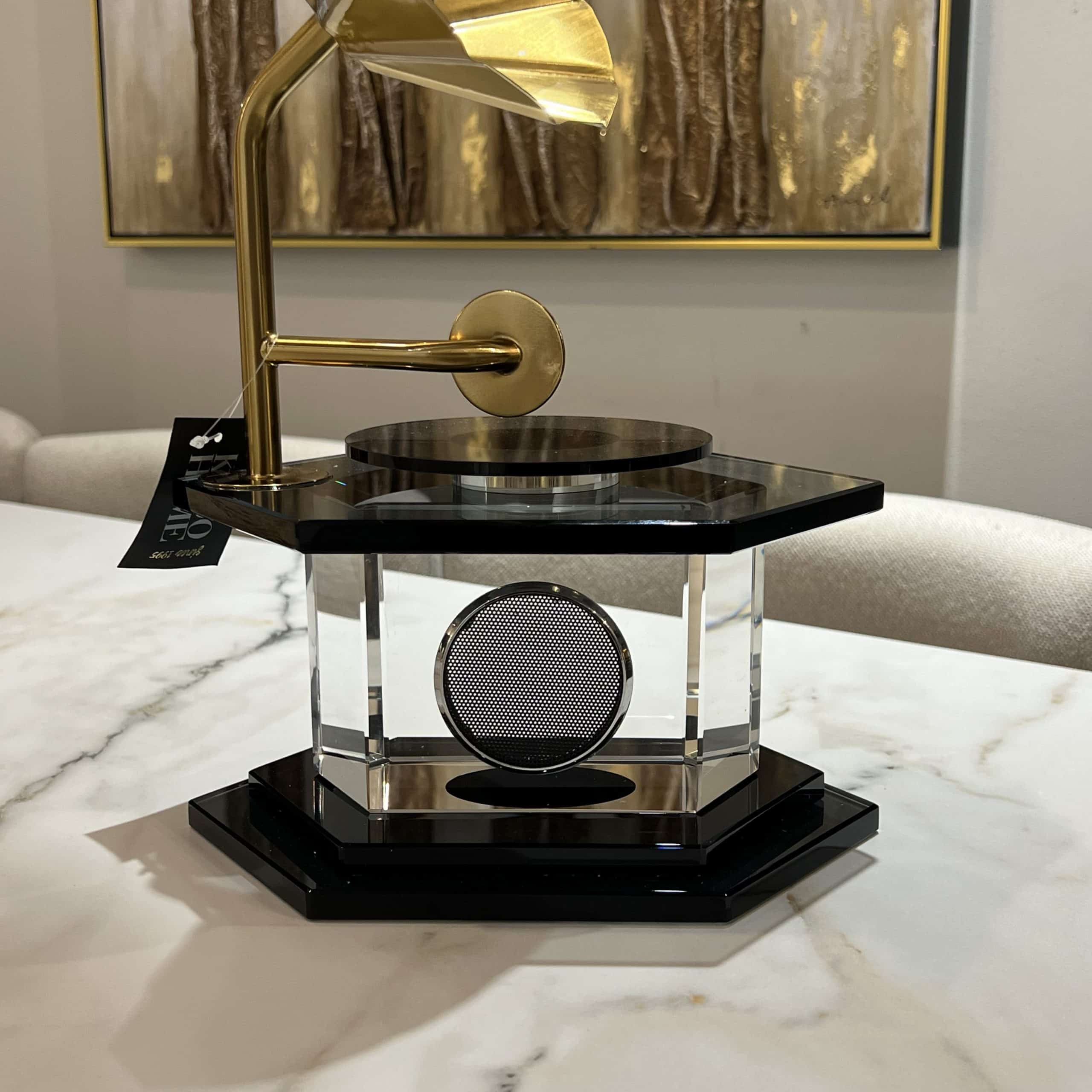 גרמופון יוקרתי זהב בסיס משושה שחור דגם איקו