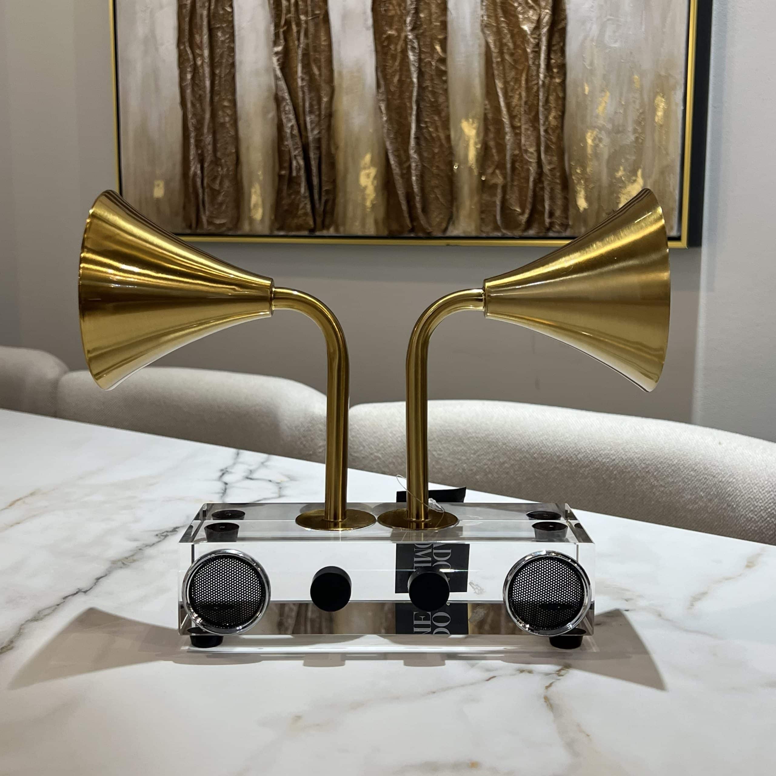 גרמופון זהב 2 רמקולים בסיס מלבן אקריל דגם איקו