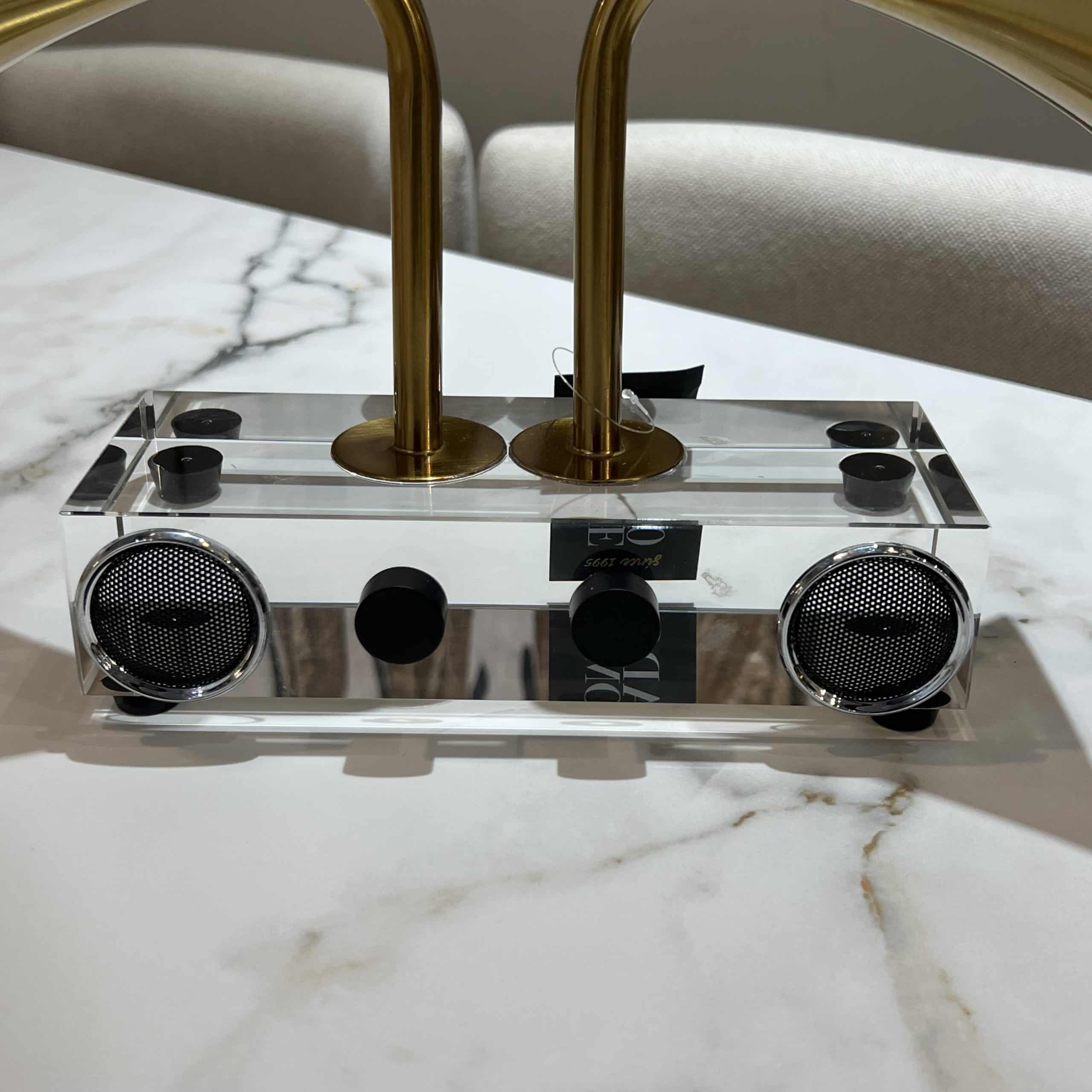 גרמופון זהב 2 רמקולים בסיס מלבן אקריל דגם איקו