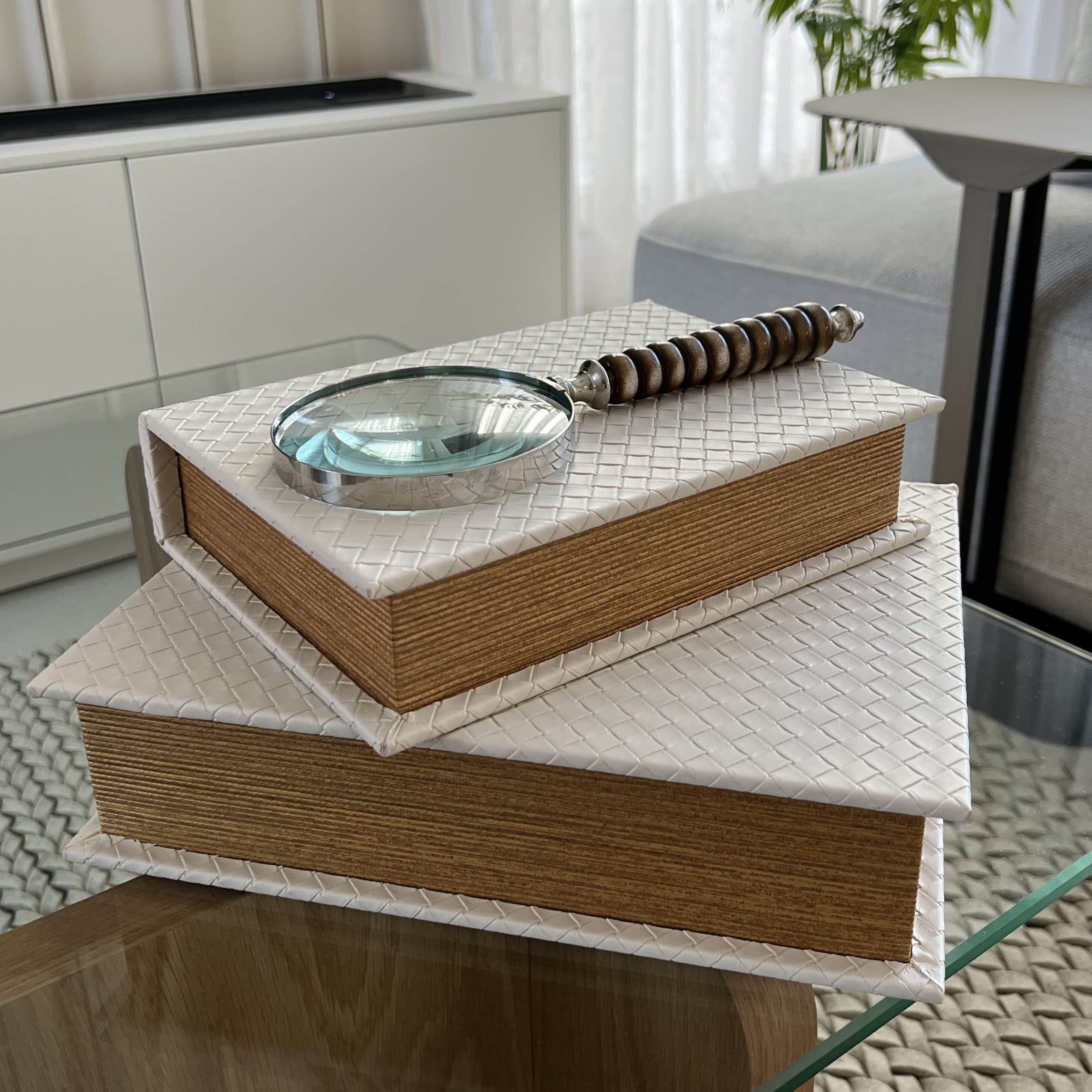 ספרי אחסון מיוחדים דמוי עור שמנת קלוע דגם איקו ספרי אחסון מיוחדים דמוי עור שמנת קלוע דגם איקו