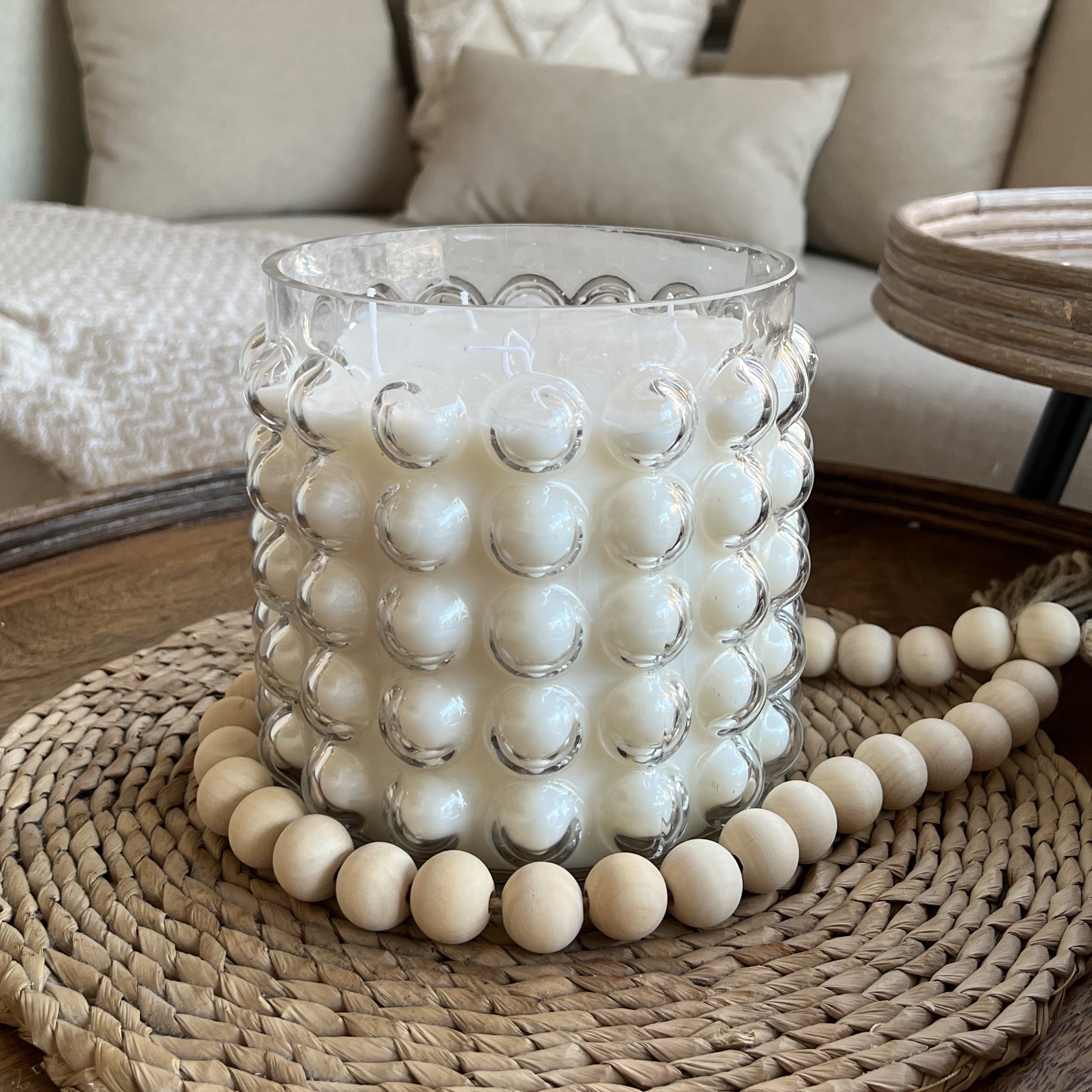 נר מעוצב גדול בכלי זכוכית עיטור עיגולים דגם איקו נר מעוצב גדול בכלי זכוכית עיטור עיגולים דגם איקו