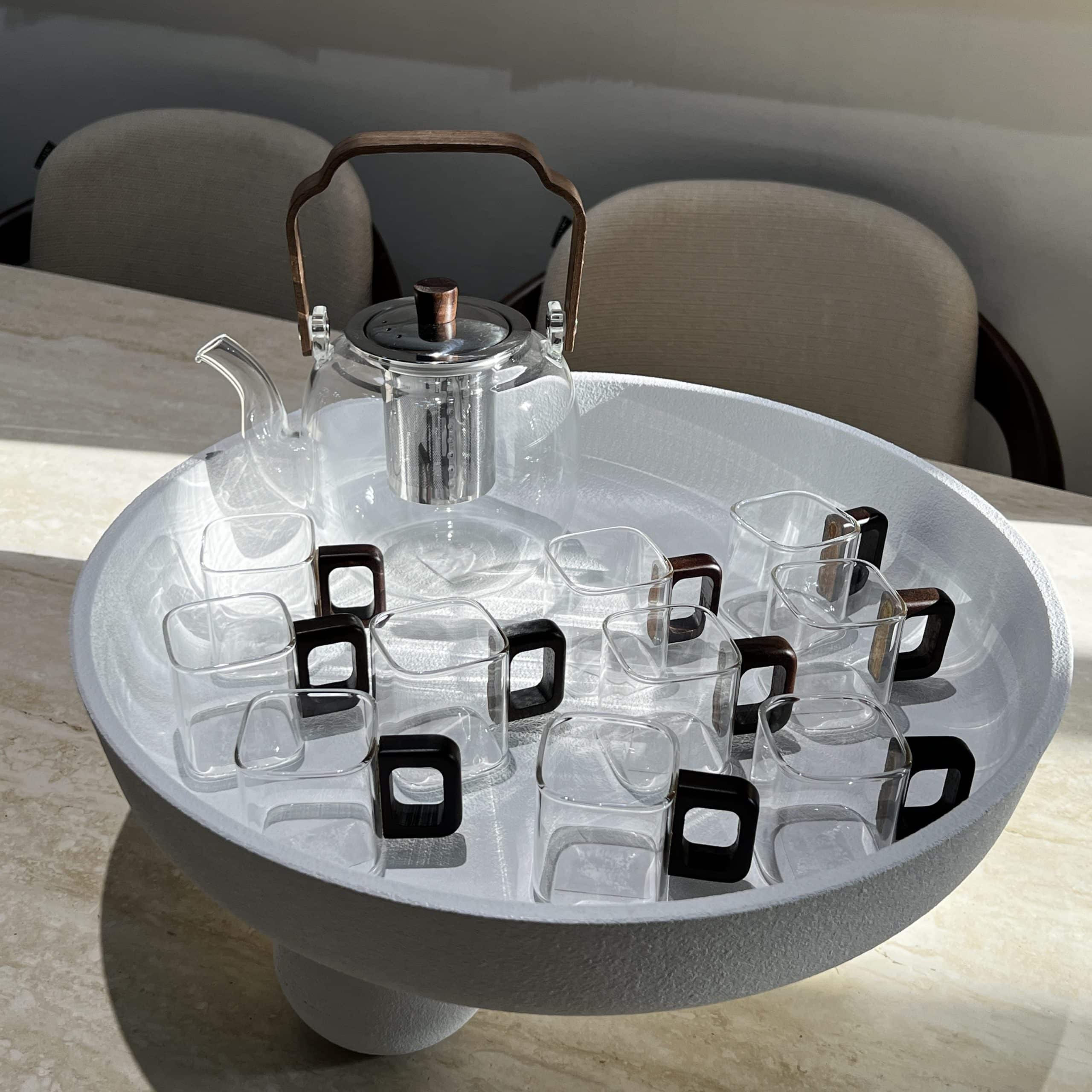 כוס אספרסו זכוכית מרובעת ידית עץ דגם איקו כוס אספרסו זכוכית מרובעת ידית עץ דגם איקו