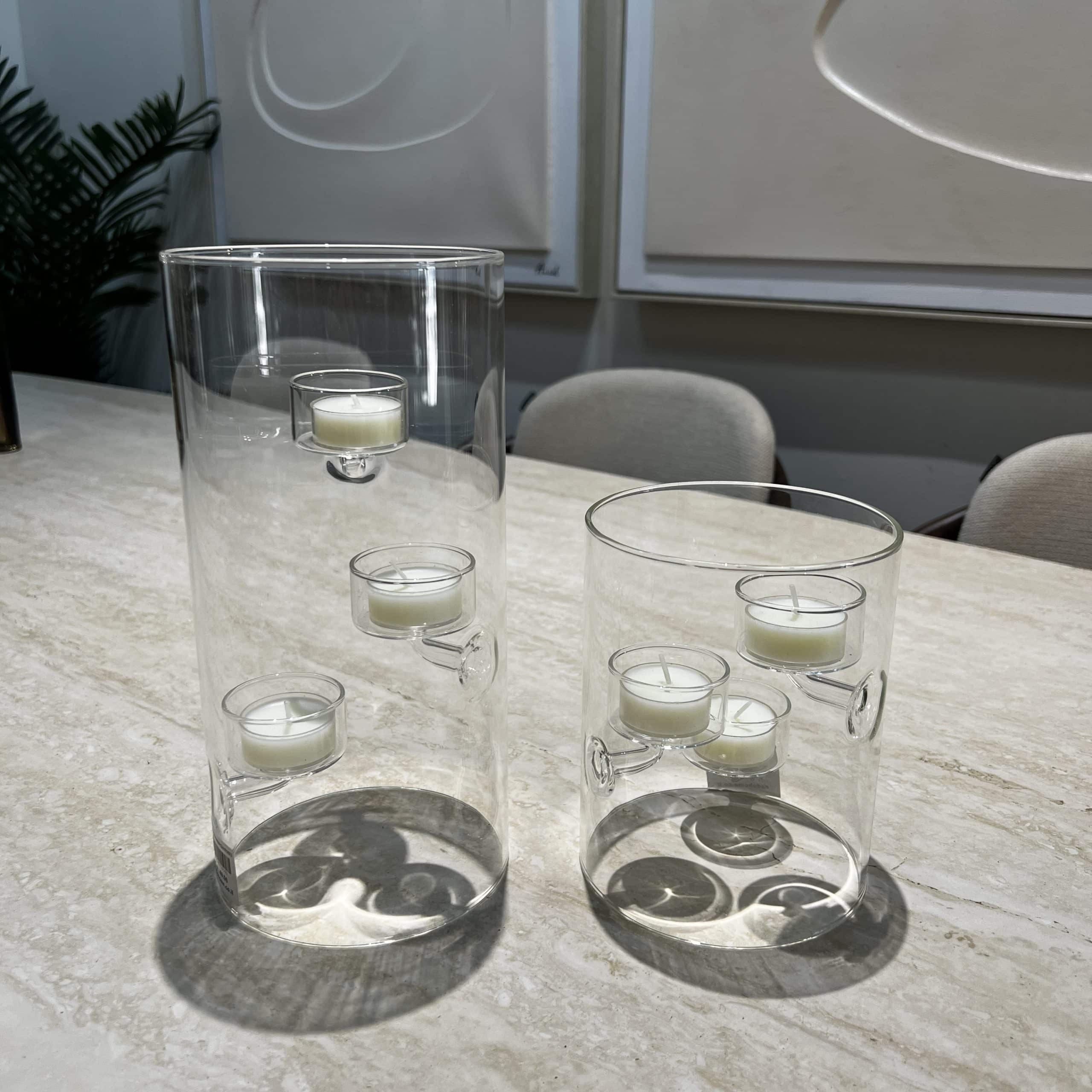 כד זכוכית צילינדר עם 3 קני נרות פנימיים גדול דגם איקו