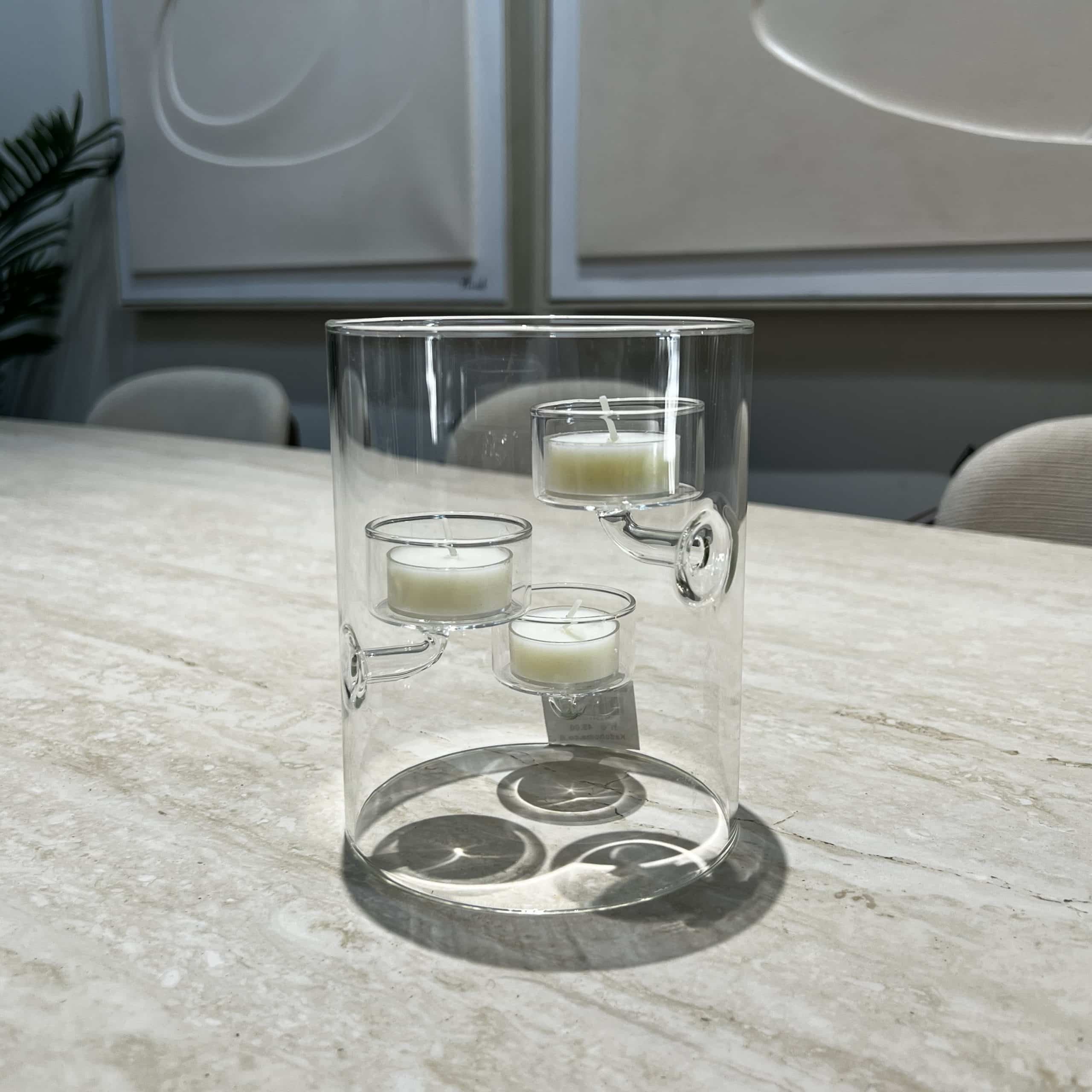 כד זכוכית צילינדר עם 3 קני נרות פנימיים דגם איקו כד זכוכית צילינדר עם 3 קני נרות פנימיים דגם איקו