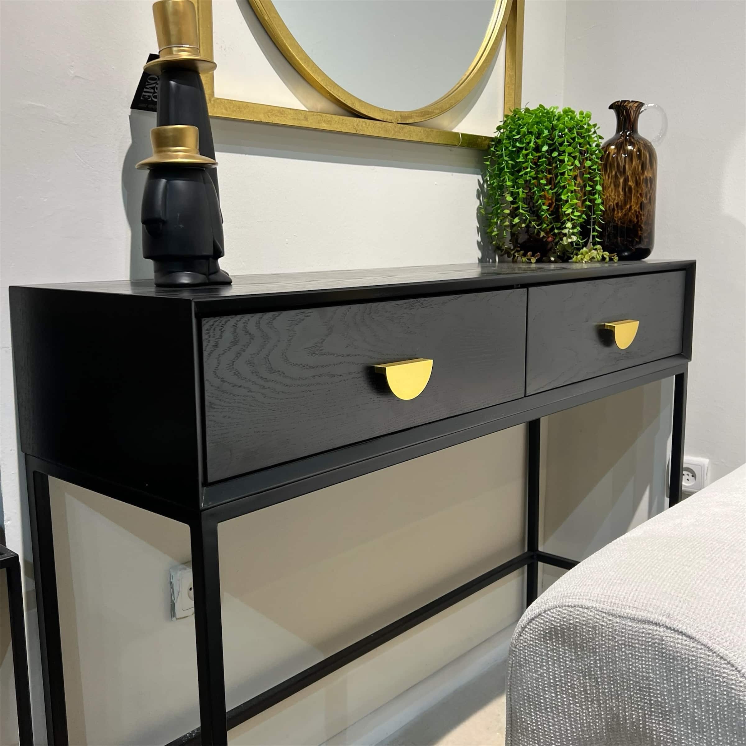 קונסולה מעוצבת דגם שרתון שחור טקסטורה עץ וידיות זהב