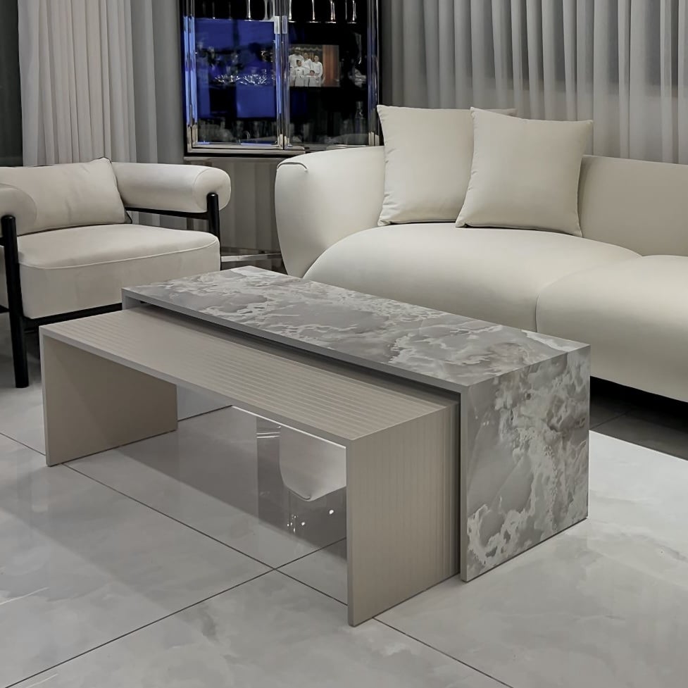 סט שולחנות סלון מלבני דגם ״שאטו״ גריי מארבל סהרה- עיצוב אישי סט שולחנות סלון מלבני דגם ״שאטו״ גריי מארבל סהרה- עיצוב אישי