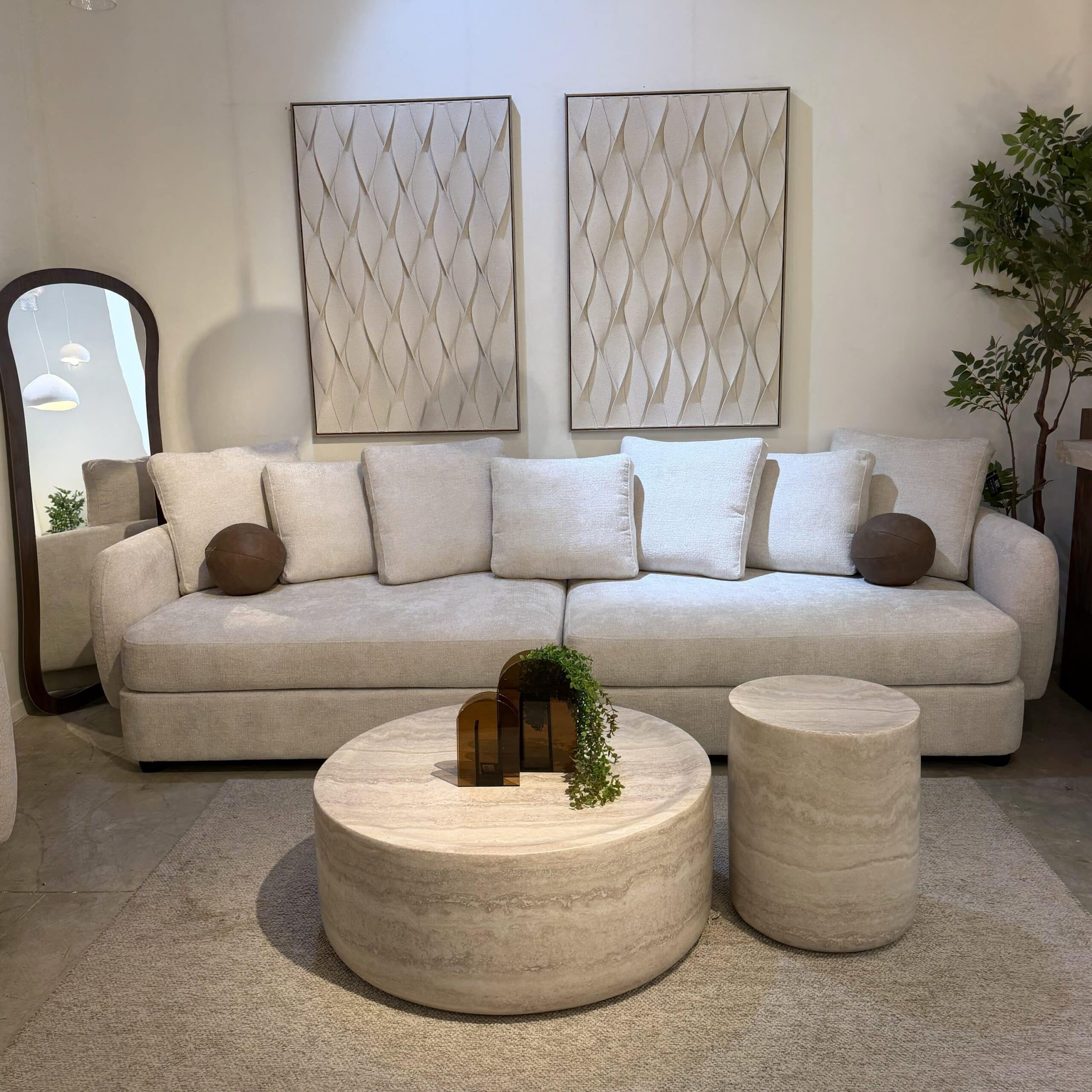 סט שולחנות סלון עגולים מעוצבים טרוורטין דגם סופיטל