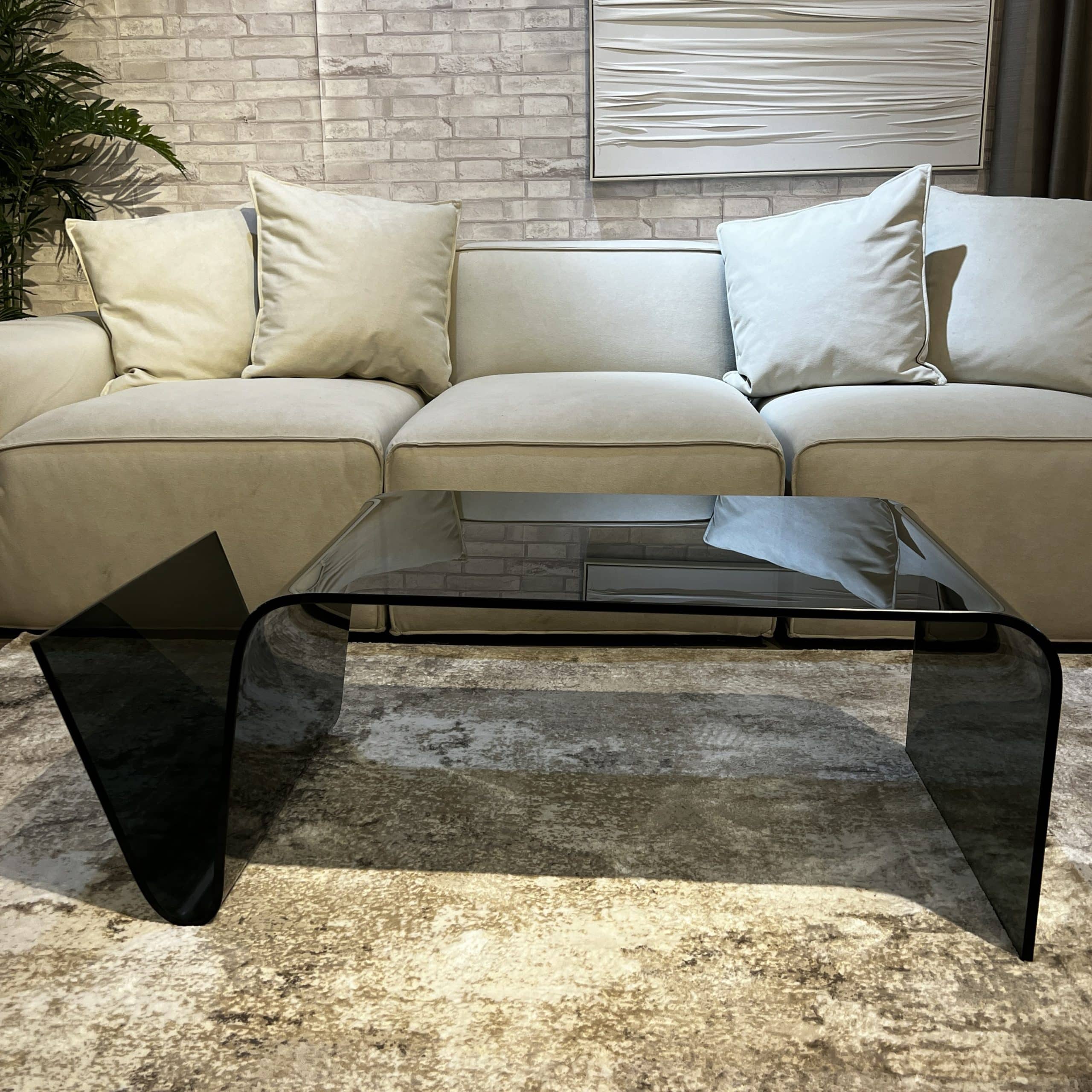 שולחן סלון מעוצב מלבני תא לספרים זכוכית אפורה דגם פלור שולחן סלון מעוצב מלבני תא לספרים זכוכית אפורה דגם פלור