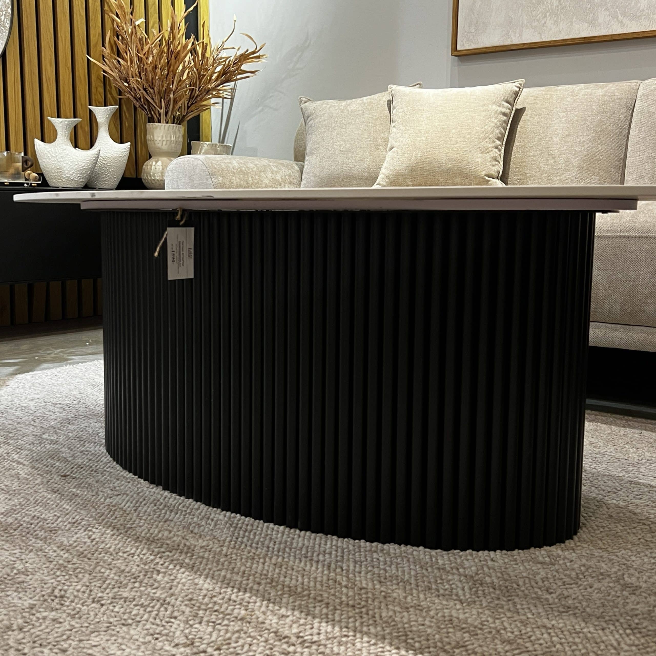 שולחן סלון יוקרתי אובלי מרבל רגל שחורה דגם סופיטל - SALE! שולחן סלון יוקרתי אובלי מרבל רגל שחורה דגם סופיטל - SALE!