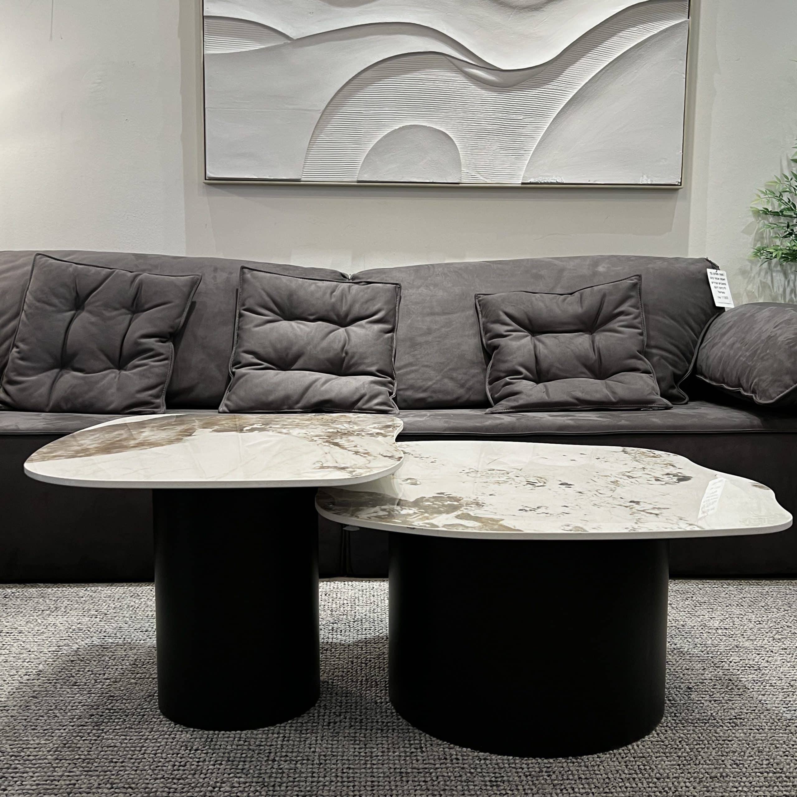 סט זוג שולחנות סלון אמורפי בלק מרבל רגל מוברשת דגם סופיטל - SALE! סט זוג שולחנות סלון אמורפי בלק מרבל רגל מוברשת דגם סופיטל - SALE!