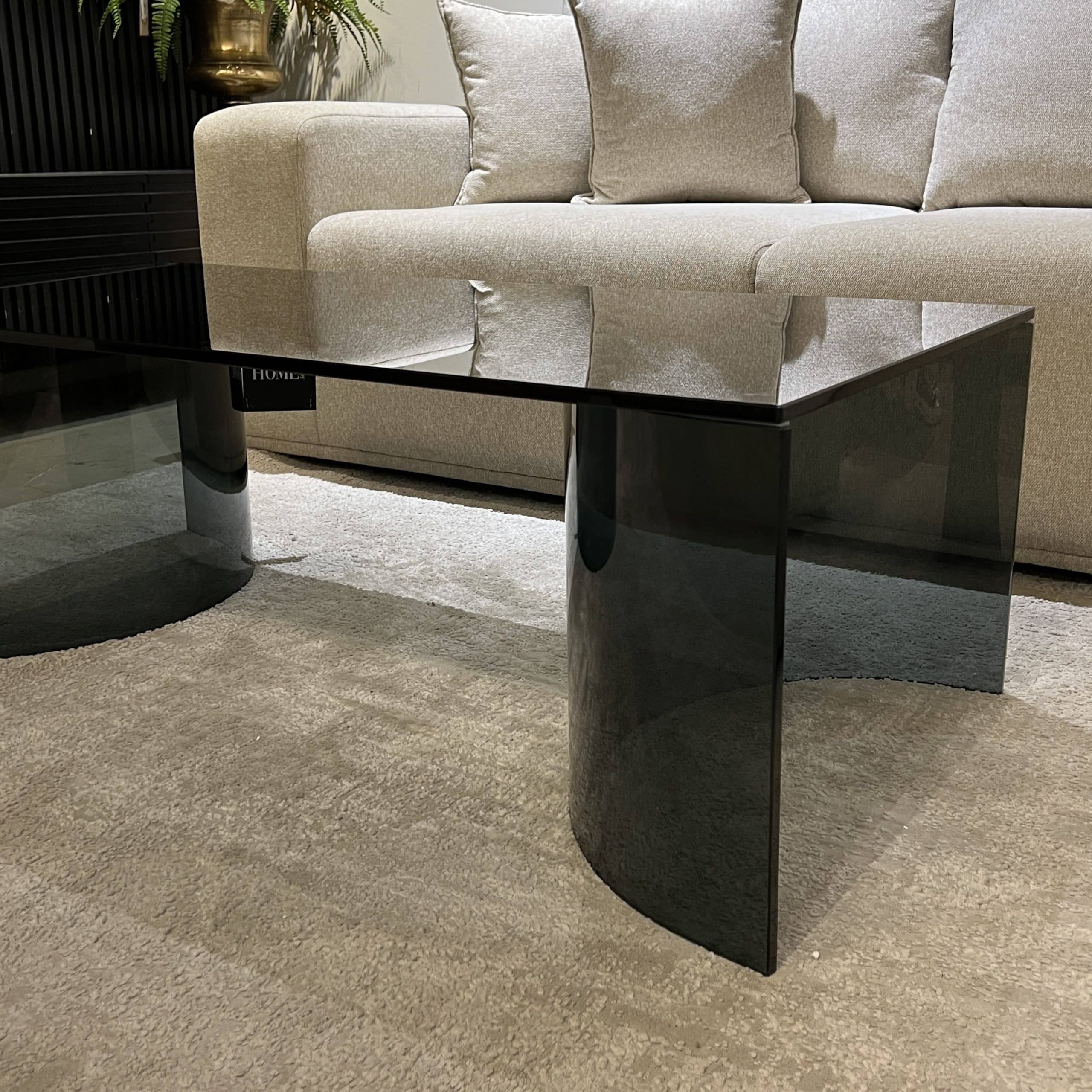 שולחן סלון מעוצב מלבני זכוכית אפורה רגלי חצאי עיגול דגם פלור שולחן סלון מעוצב מלבני זכוכית אפורה רגלי חצאי עיגול דגם פלור