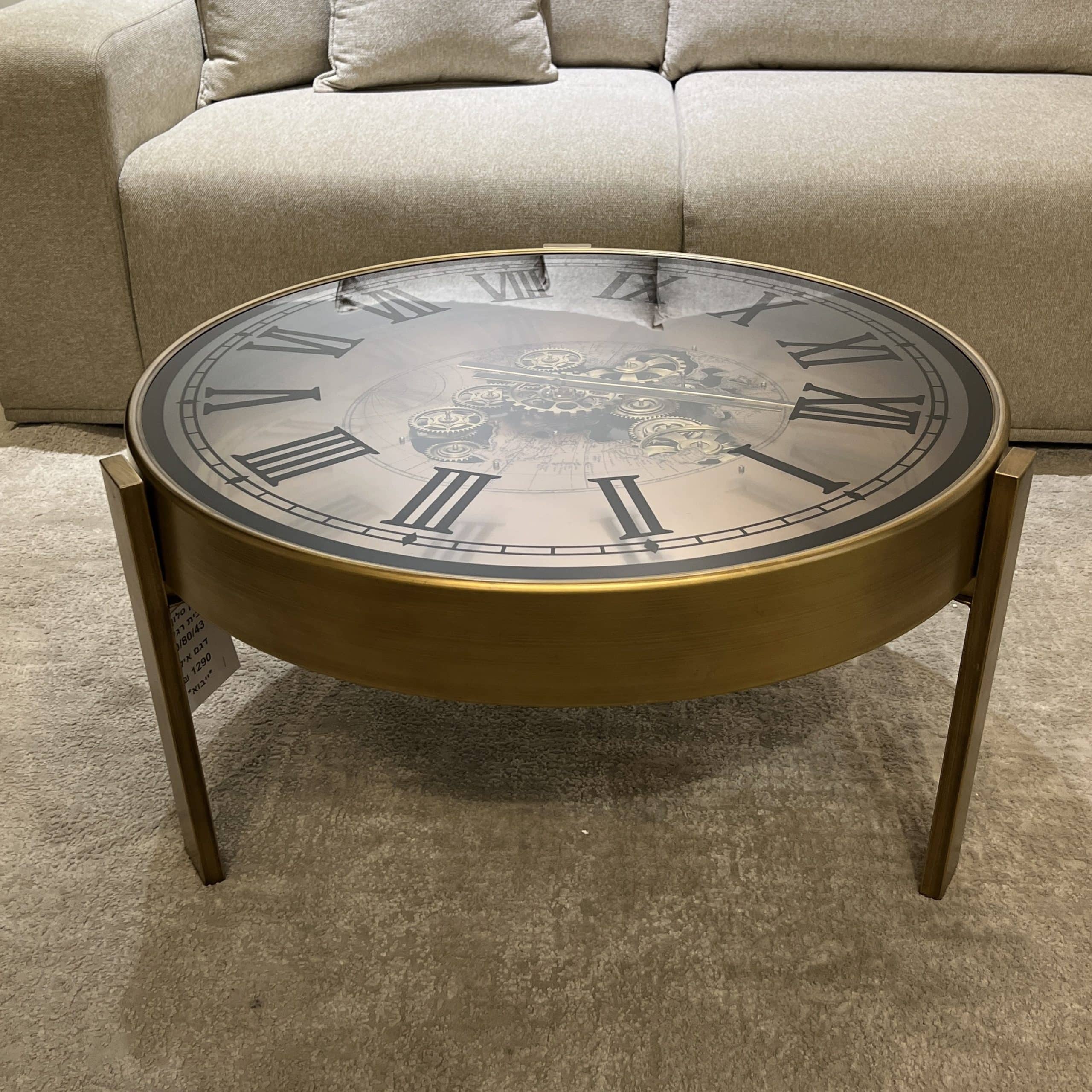 שולחן סלון יוקרתי שעון וזכוכית רגל זהב דגם איקו