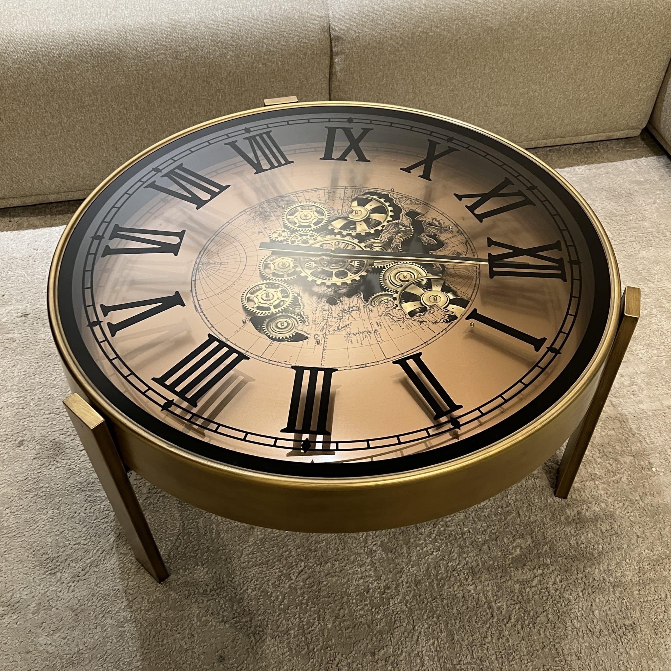 שולחן סלון יוקרתי שעון וזכוכית רגל זהב דגם איקו