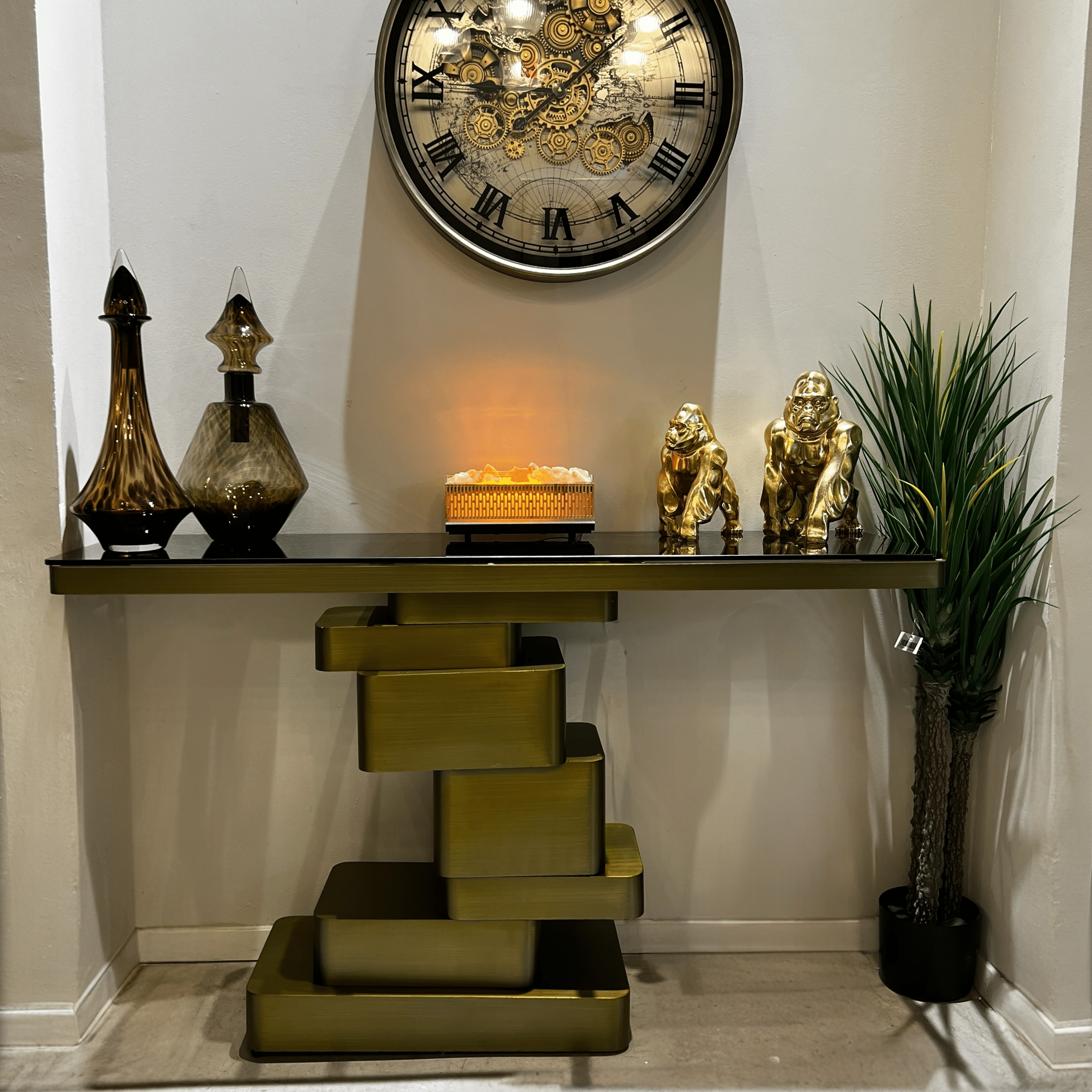 קונסולה פיזה זכוכית חומה רגל ברונזה יוקרתית דגם סופיטל