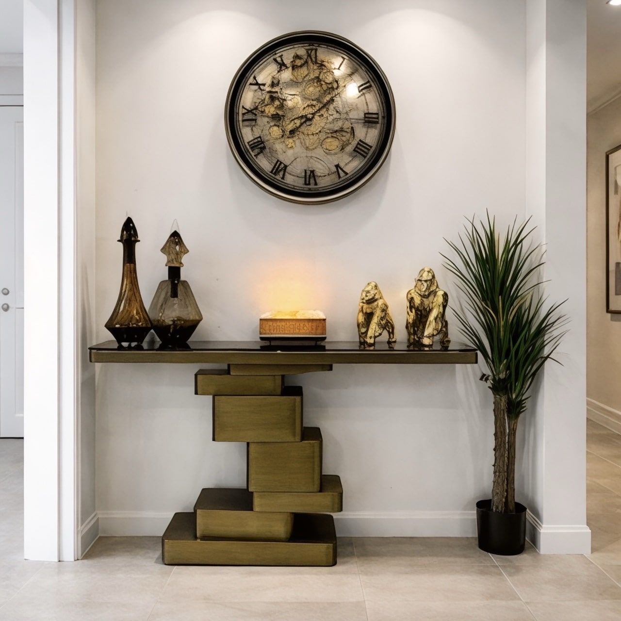 קונסולה פיזה זכוכית חומה רגל ברונזה יוקרתית דגם סופיטל