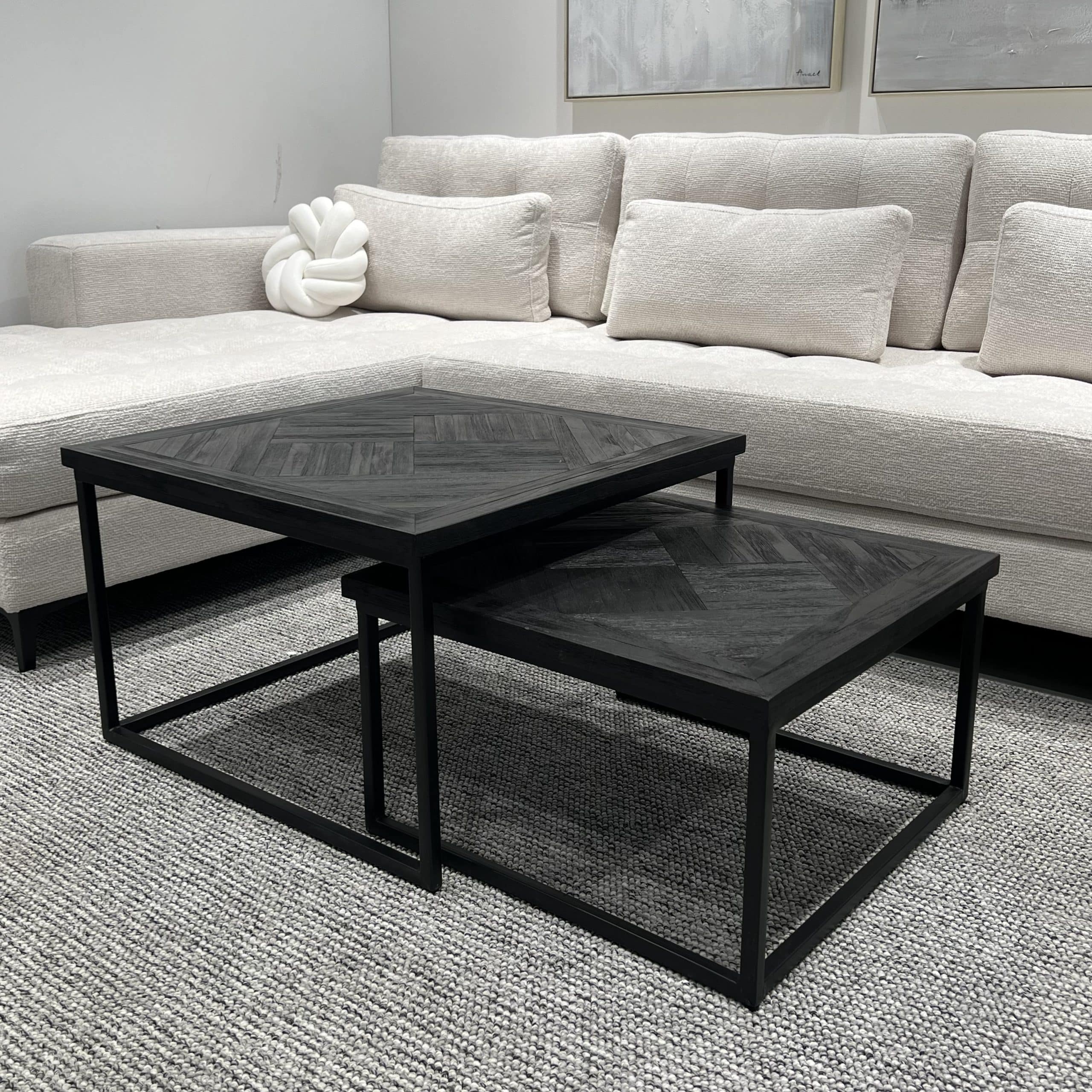 סט שולחנות מרובעים פישבונד שחור דגם רוני סט שולחנות מרובעים פישבונד שחור דגם רוני