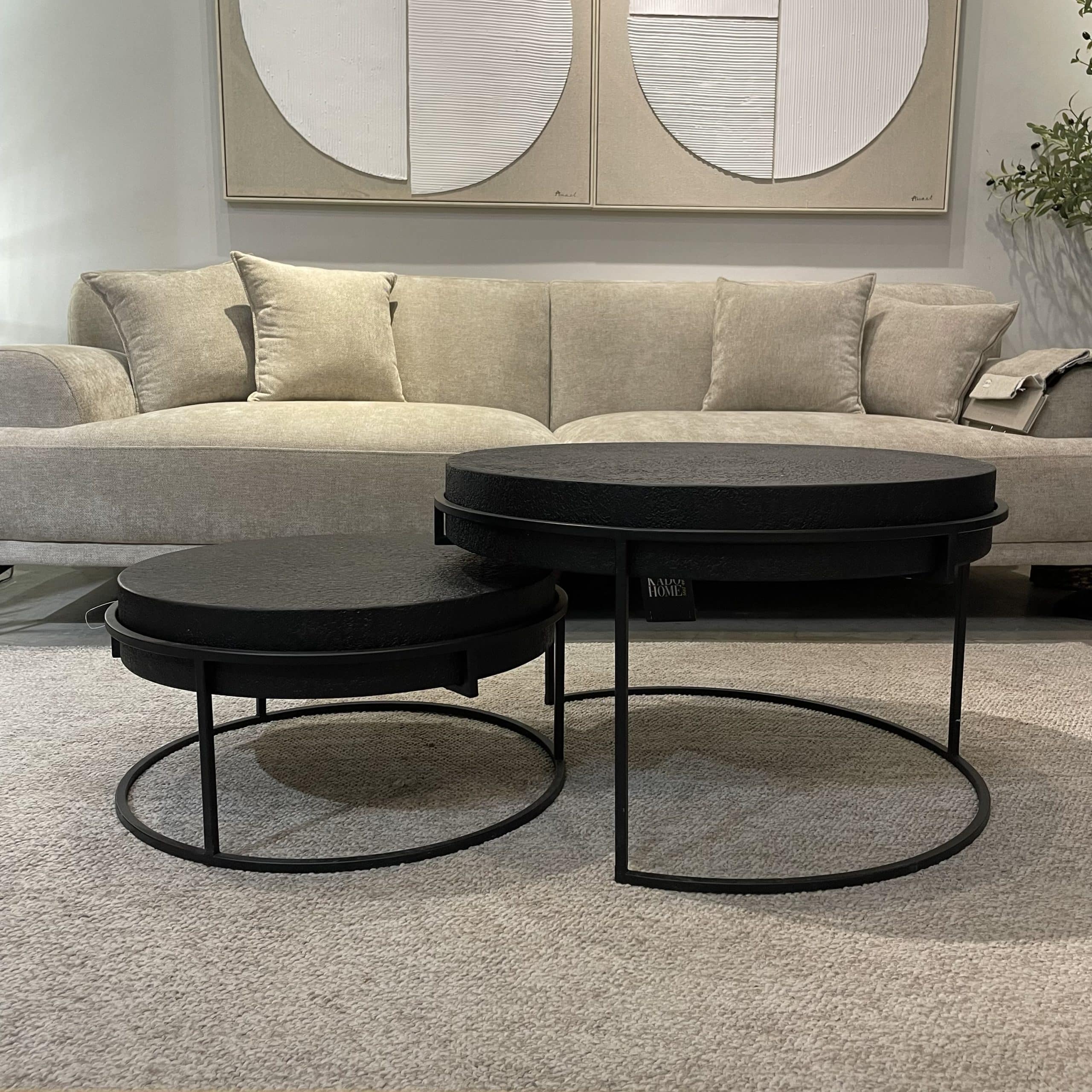 סט שולחנות סלון עגולים בטון שחור דגם רוני סט שולחנות סלון עגולים בטון שחור דגם רוני