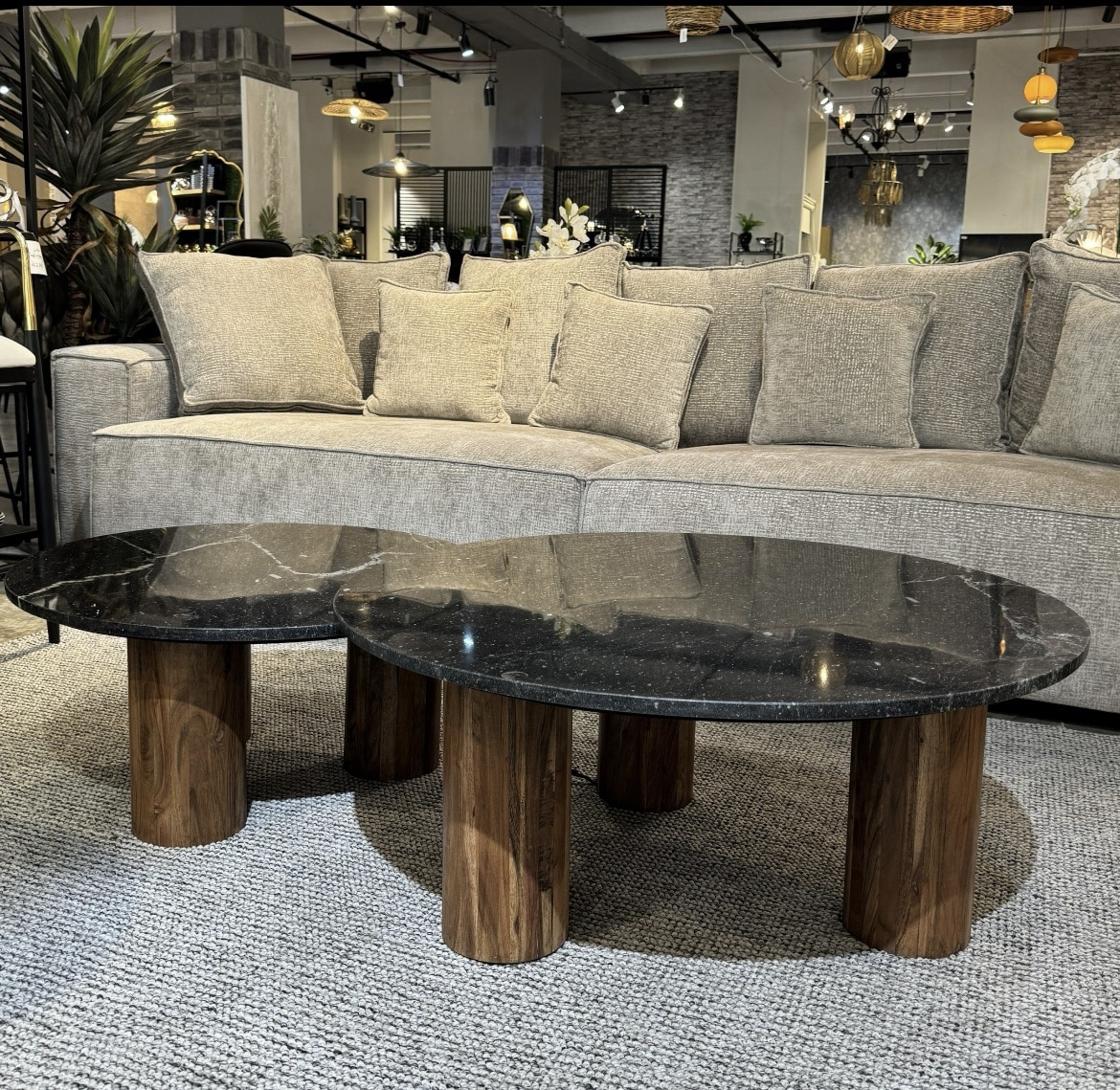 סט שולחנות סלון יוקרתיים משיש שחור דומיניק דגם ראבי סט שולחנות סלון יוקרתיים משיש שחור דומיניק דגם ראבי