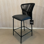 כיסא בר מעוצב דגם רשת שחור מושב דמוי עור שחור