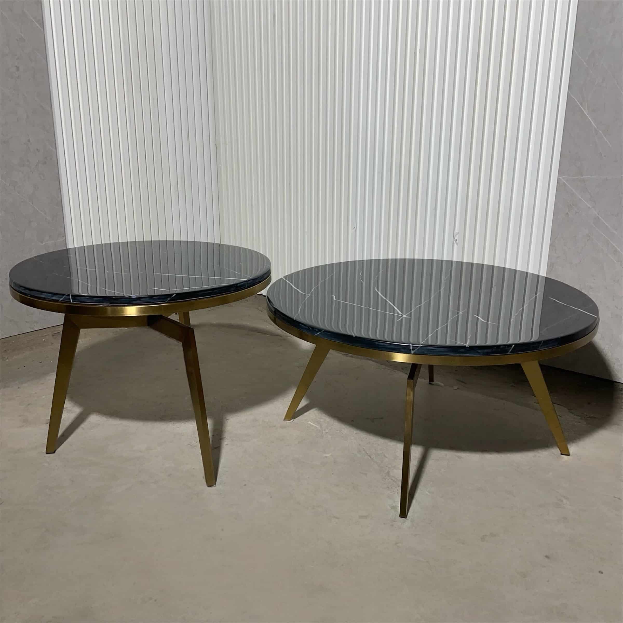 סט שולחנות סלון דגם שריי טופ מרבל שחור רגליים זהב - סט אחרון- חיסול!