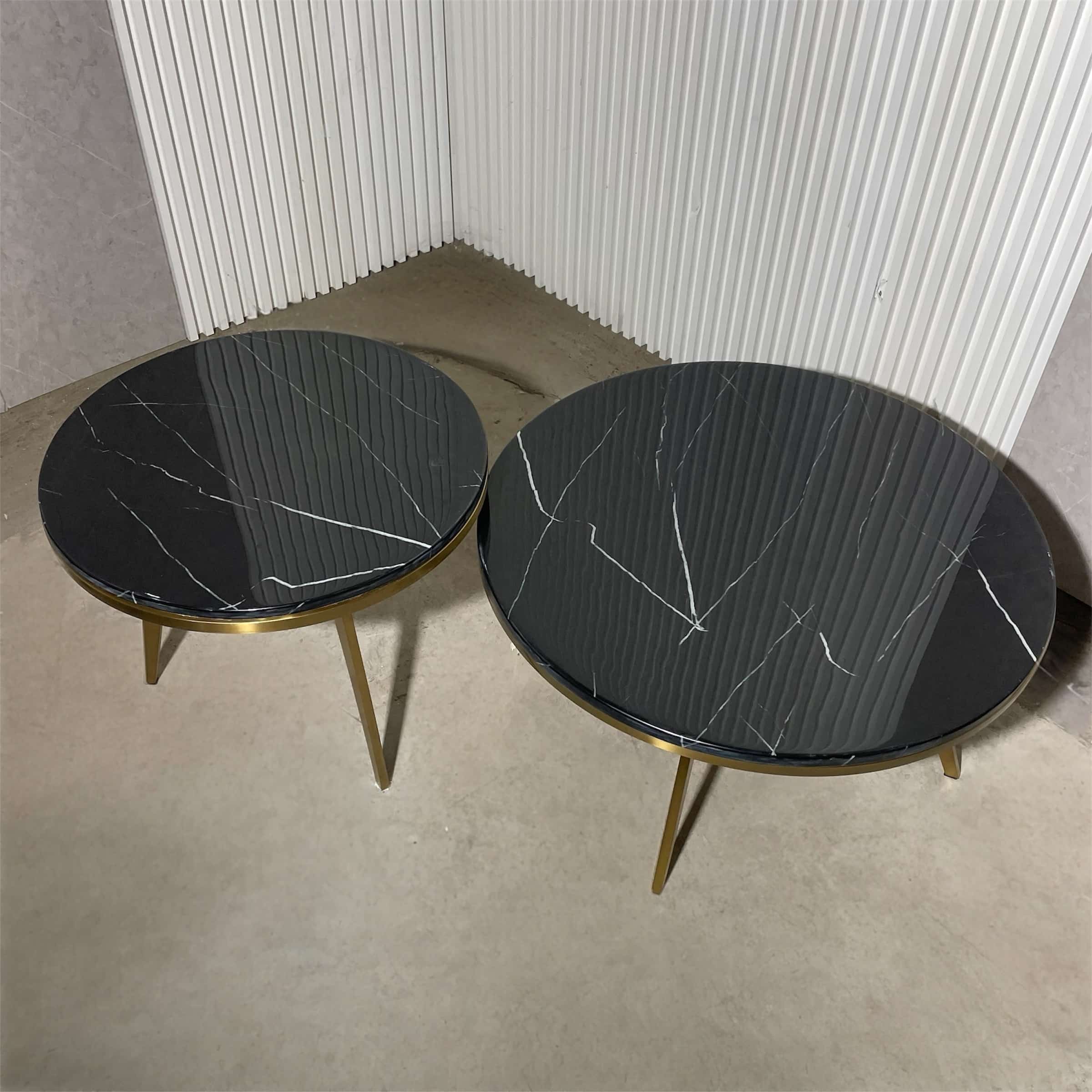 סט שולחנות סלון דגם שריי טופ מרבל שחור רגליים זהב - סט אחרון- חיסול!