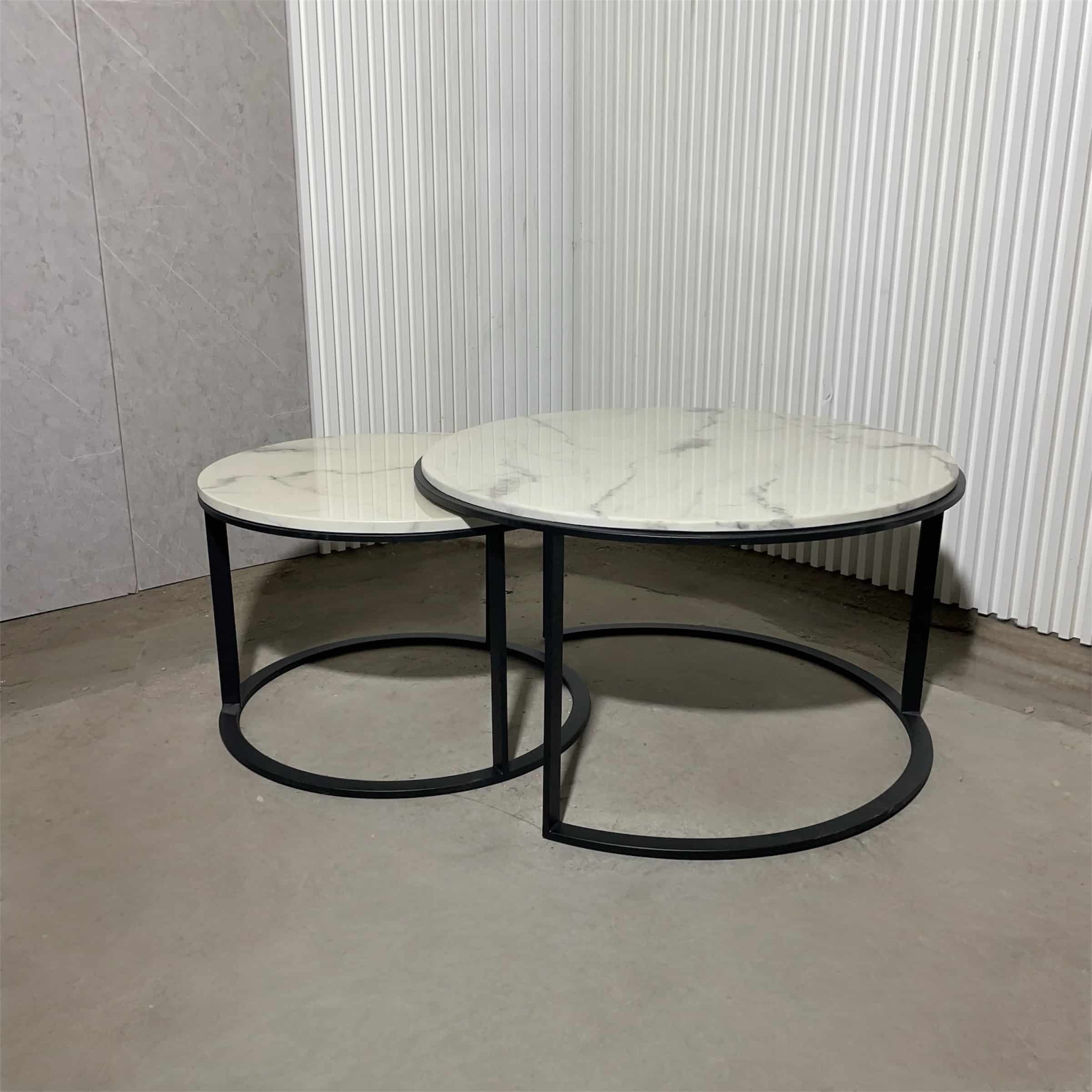 סט שולחנות סלון דגם טווין שיש לבן -סט אחרון חיסול!