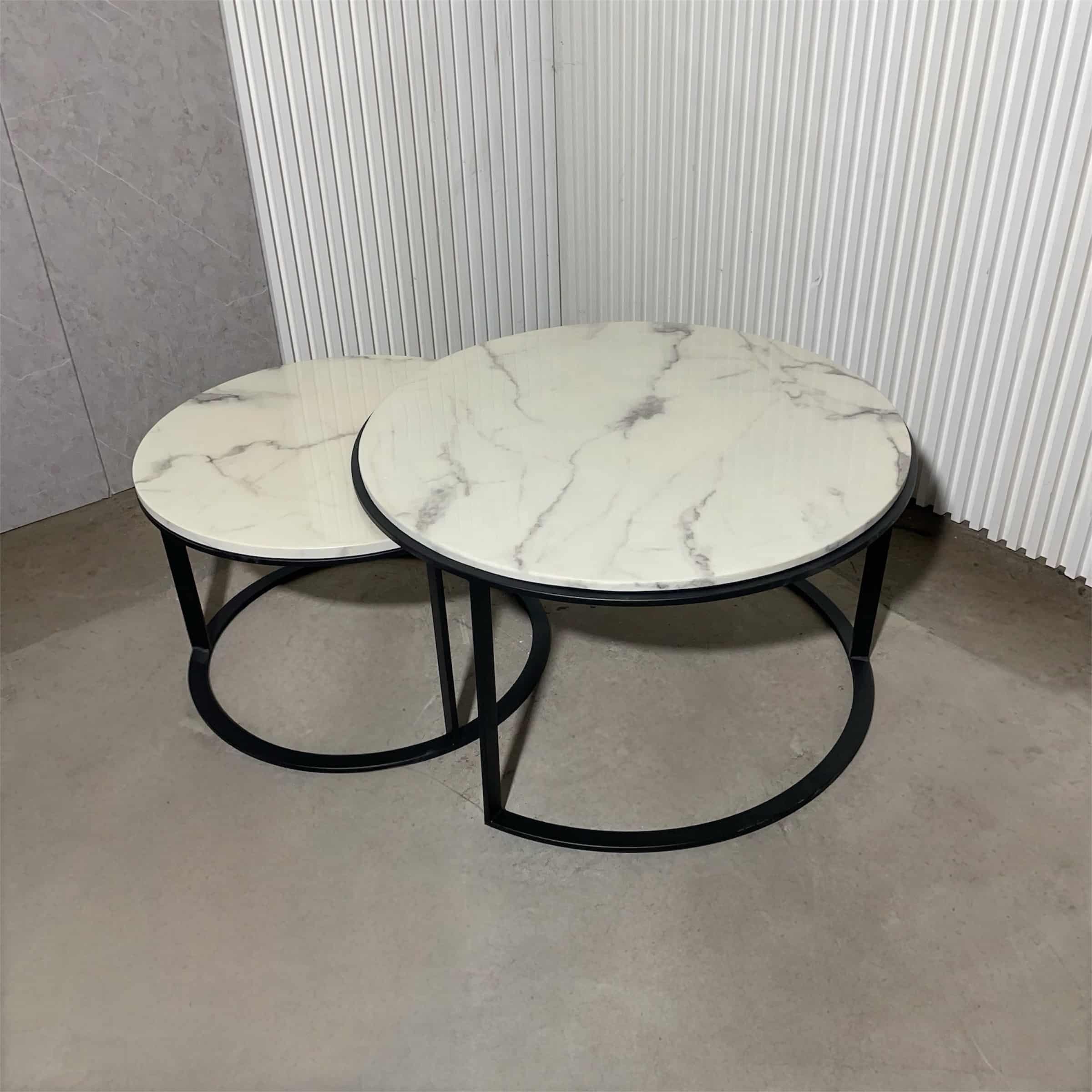 סט שולחנות סלון דגם טווין שיש לבן -סט אחרון חיסול!