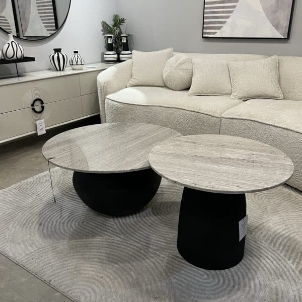 סט שולחנות סלון סופיה שיש בז בסיס שחור דגם ראבי