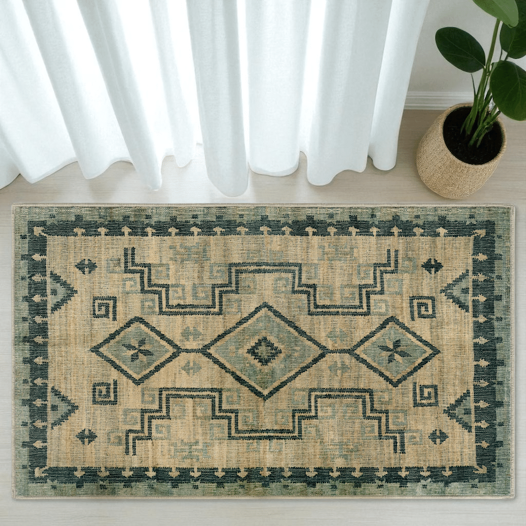 שטיח ירוק בז דגם קאוליפה איזיקלין- SALE!! שטיח ירוק בז דגם קאוליפה איזיקלין- SALE!!